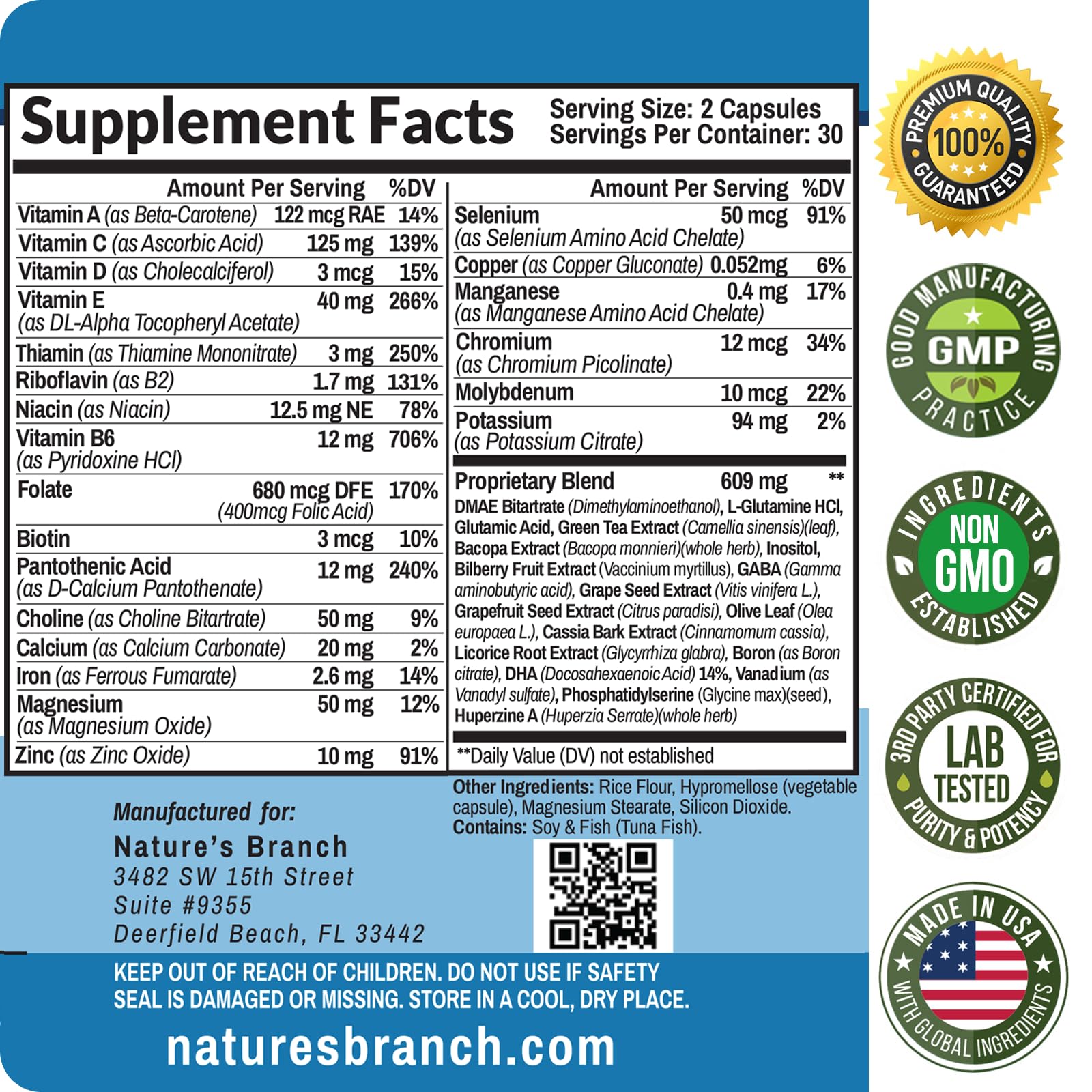 40-in-1 Brain Booster Supplement for Focus, Memory, Clarity, Energy | Advanced Vitamins Plus eBook | for Men & Women, Cognitive Function Nootropic Support with DMAE, Mind Health Formula | 60 Capsules NATURE'S BRANCH uk supplements