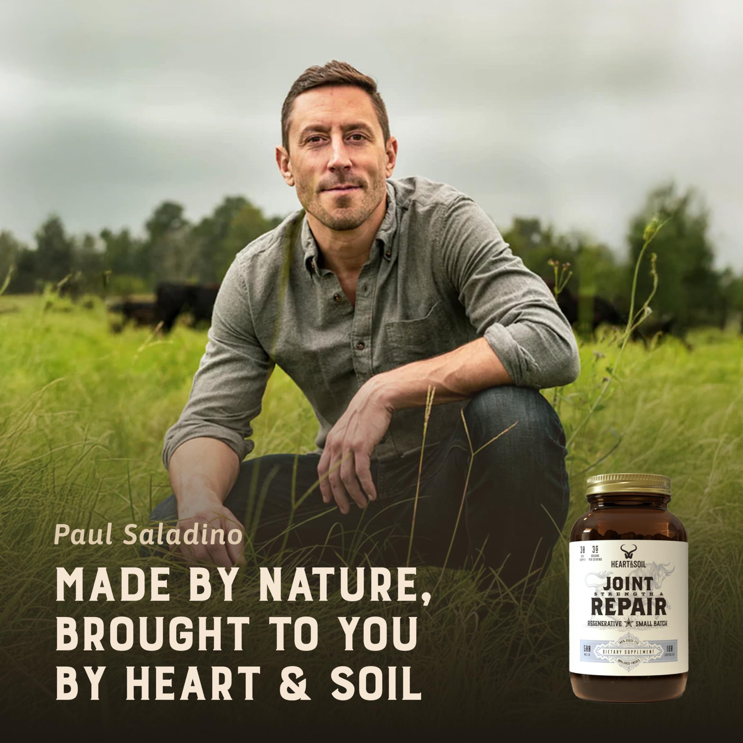 Heart & Soil 100% Grass Fed & Finished Joint Support Supplement from Regenerative Cattle with Trachea, Scapula & Bone Marrow – Supports Joint Strength & Mobility – 3000mg – Glass Bottle – 180 Capsules HEART & SOIL uk supplements