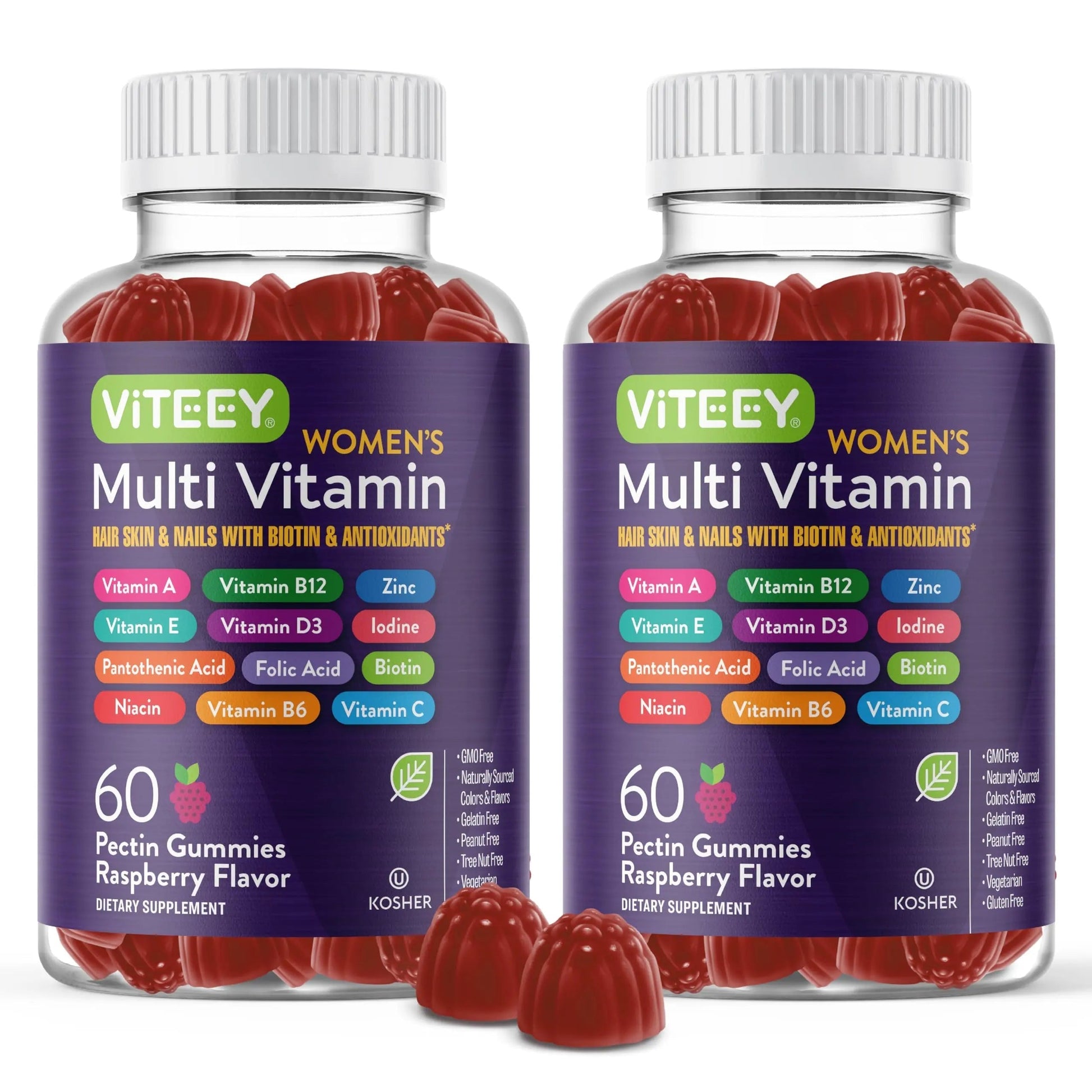 Viteey Womens Multivitamin Gummies - Immune Support - 12 in 1 Essential Vitamins & Minerals - Vitamin A, C, D3, E, B6, B12, Folic Acid, Biotin, Calcium Viteey uk supplements