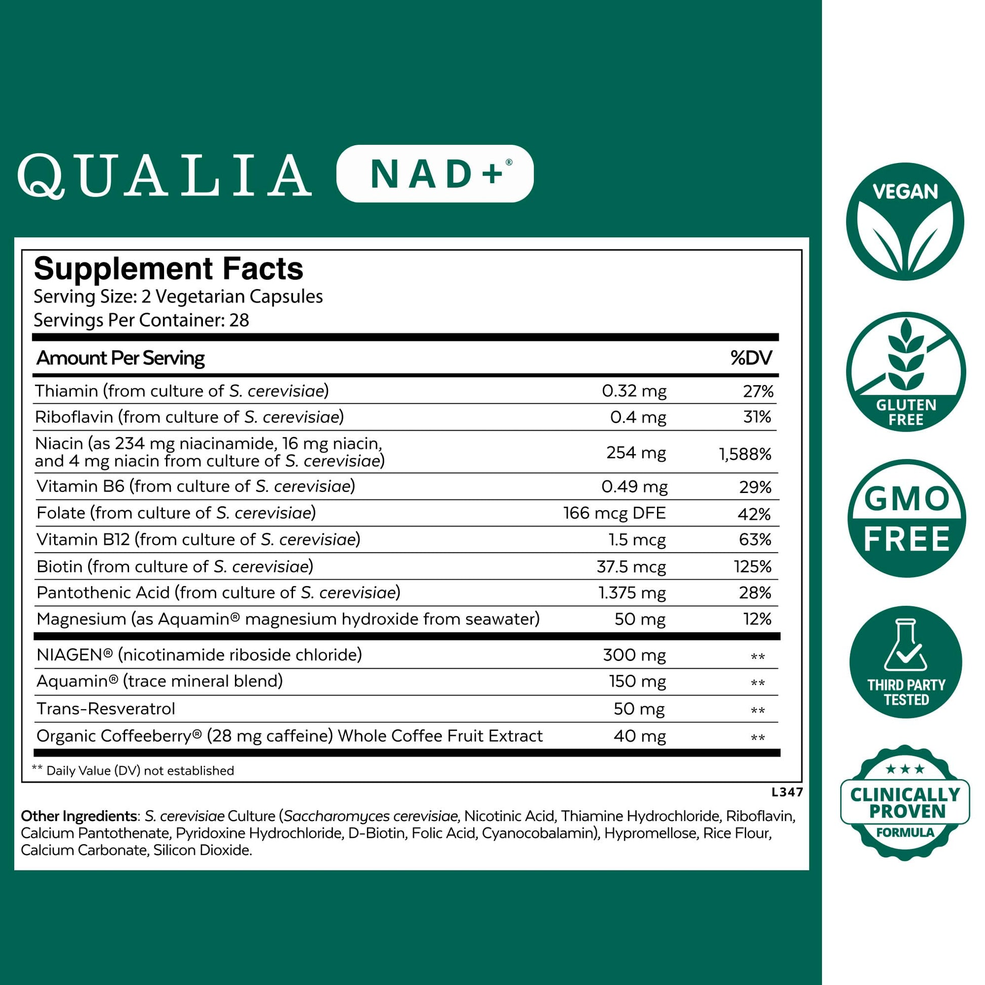Qualia NAD Supplement — Clinically Proven to Boost NAD+ up to 67%. Optimized Aging, Energy, Focus. Elite NAD+ Booster Ingredients Nicotinamide Riboside (NIAGEN), Niacin, Niacinamide (1 Month Supply) QUALIA LIFE SCIENCES uk supplements