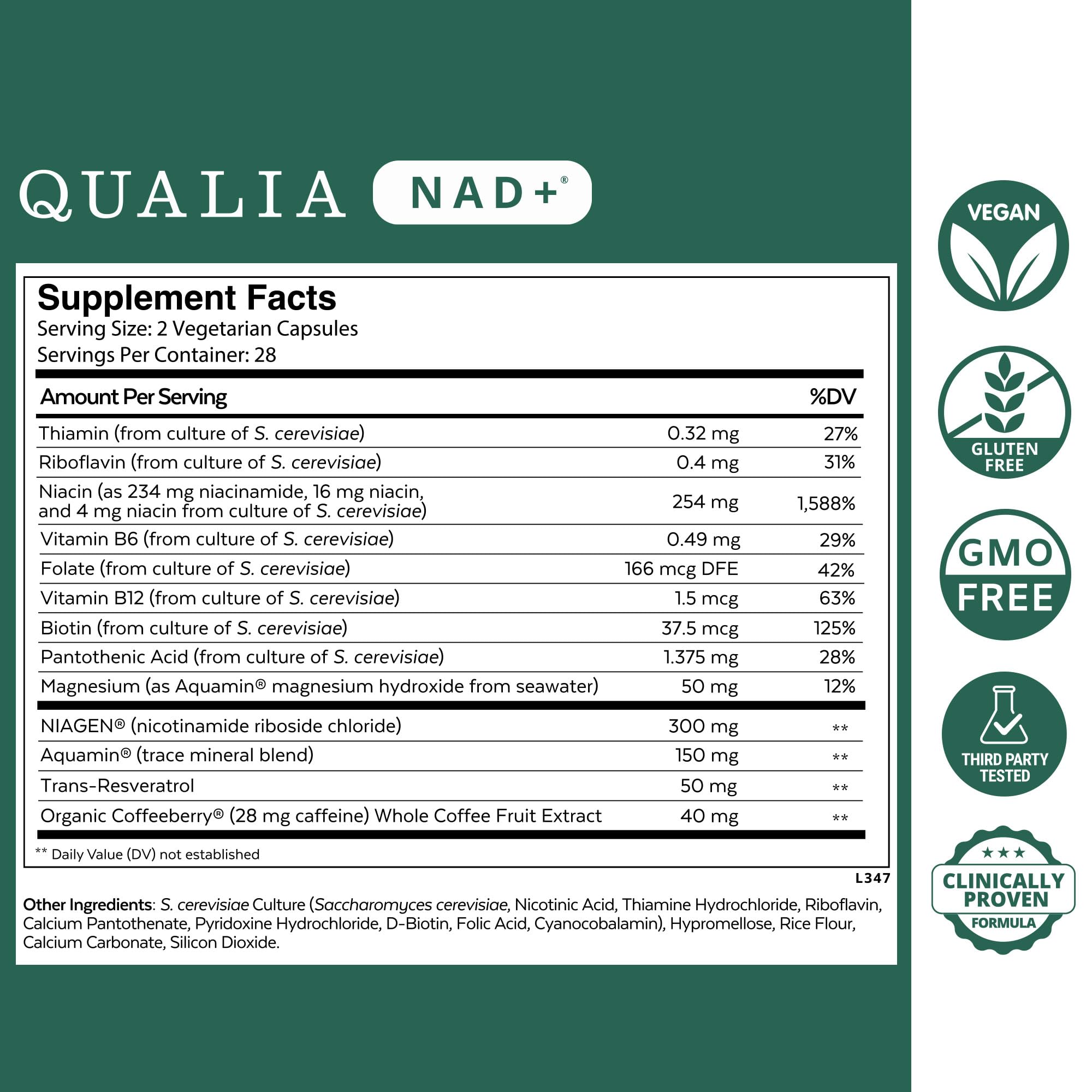 Qualia NAD Supplement — Clinically Proven to Boost NAD+ up to 67%. Optimized Aging, Energy, Focus. Elite NAD+ Booster Ingredients Nicotinamide Riboside (NIAGEN), Niacin, Niacinamide (1 Month Supply) QUALIA LIFE SCIENCES uk supplements
