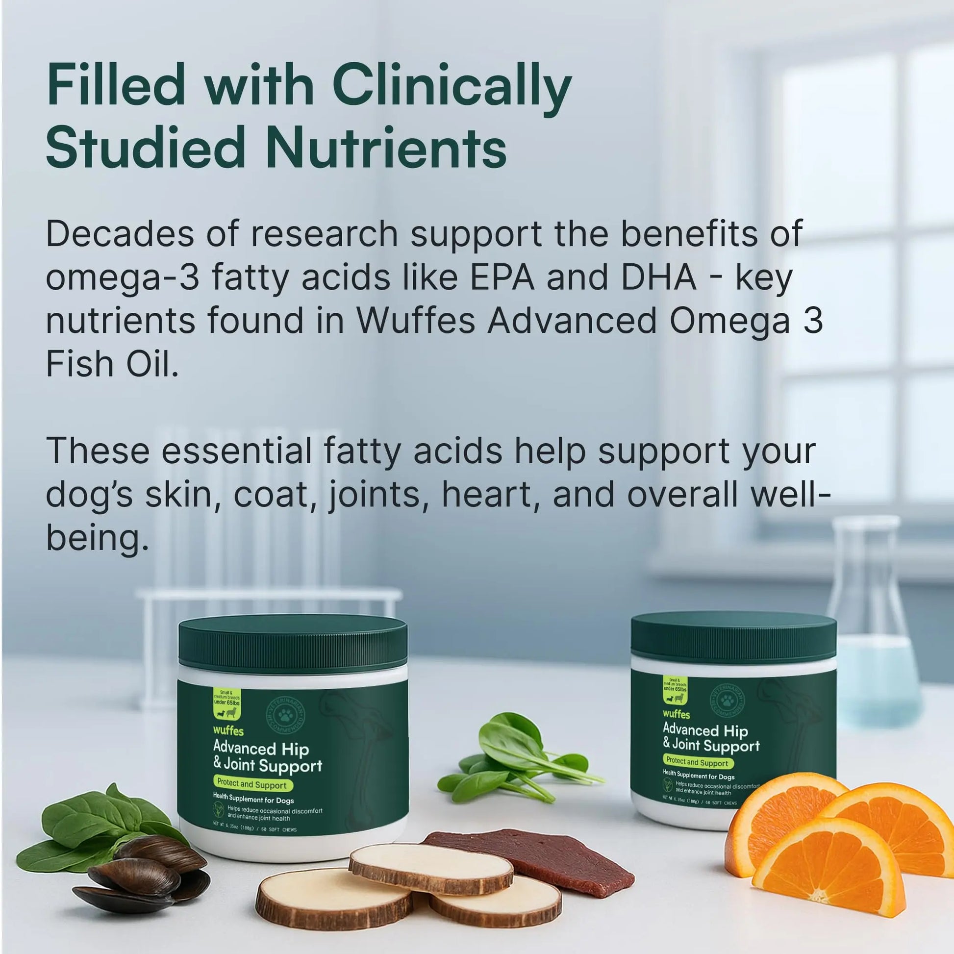 Wuffes Advanced Dog Hip and Joint Supplement with Glucosamine, Chondroitin, Omega 3, MSM, and Green Lipped Mussel, 60 Pork Flavored Chews for Small and Medium Dog Breeds Wuffes uk supplements