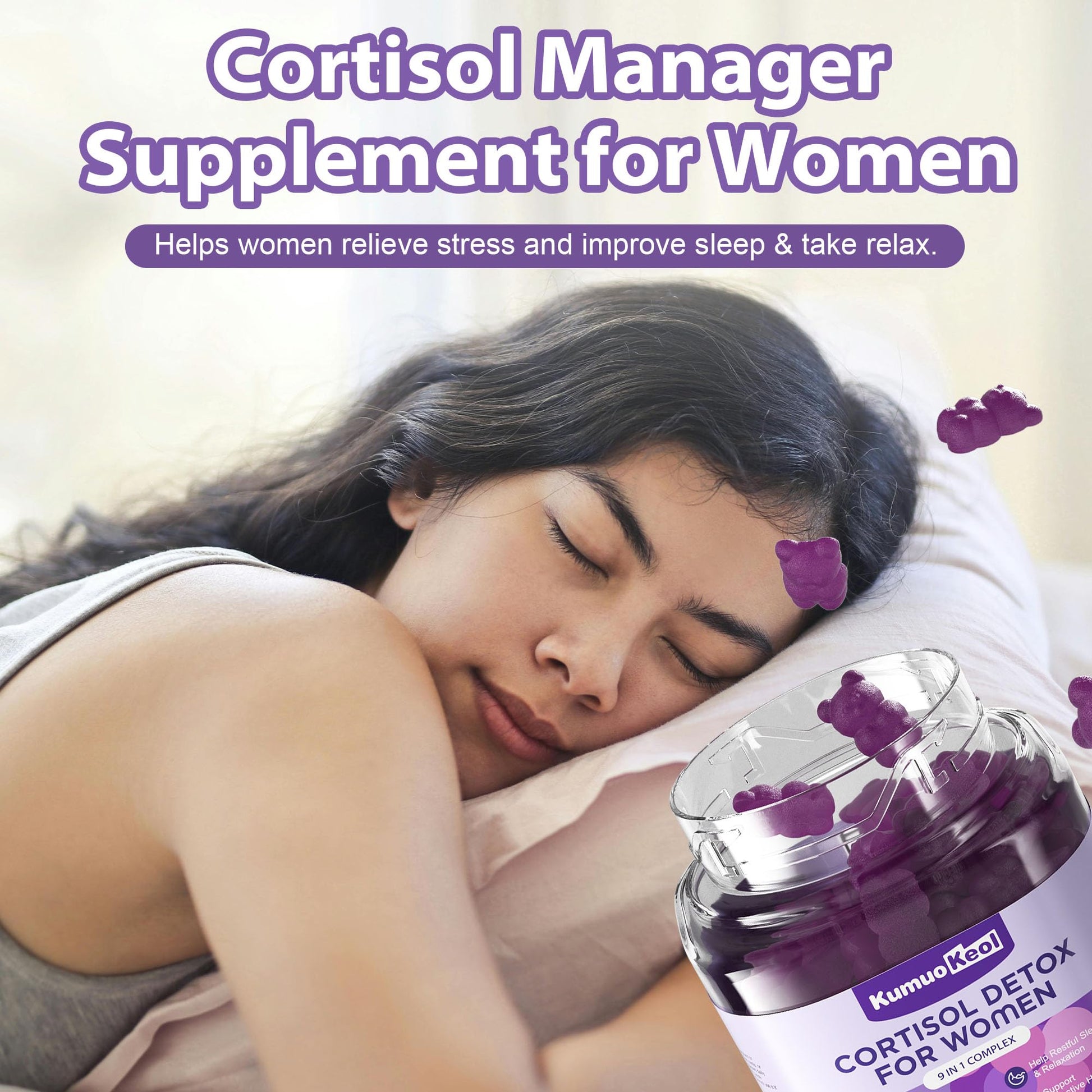 Cortisol Supplements for Women, Lower Cortisol for Women, Cortisol Gummies with Ashwagandha, Magnesium, L-Theanine, Phosphatidylserine, Vitamin, Relaxation, Focus, Sugar-Free, Vegan, 90 Count KumuoKeol uk supplements