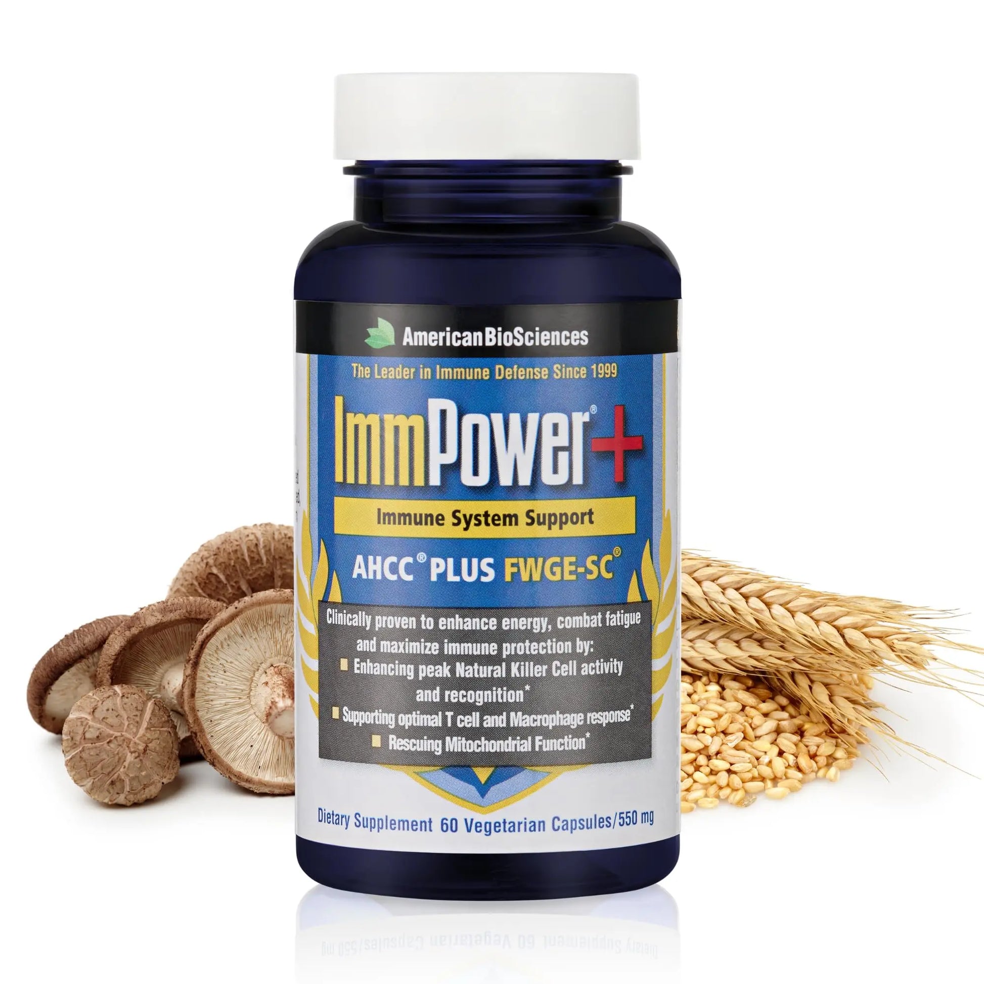 American BioSciences ImmPower Plus, AHCC & Fermented Wheat Germ Extract Herbal Supplement, 550mg per Capsule for Immune Support, Maintains Natural Killer Cell Activity, Pack of 1, 60 Veggie Capsules American BioSciences uk supplements