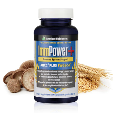 American BioSciences ImmPower Plus, AHCC & Fermented Wheat Germ Extract Herbal Supplement, 550mg per Capsule for Immune Support, Maintains Natural Killer Cell Activity, Pack of 1, 60 Veggie Capsules American BioSciences uk supplements