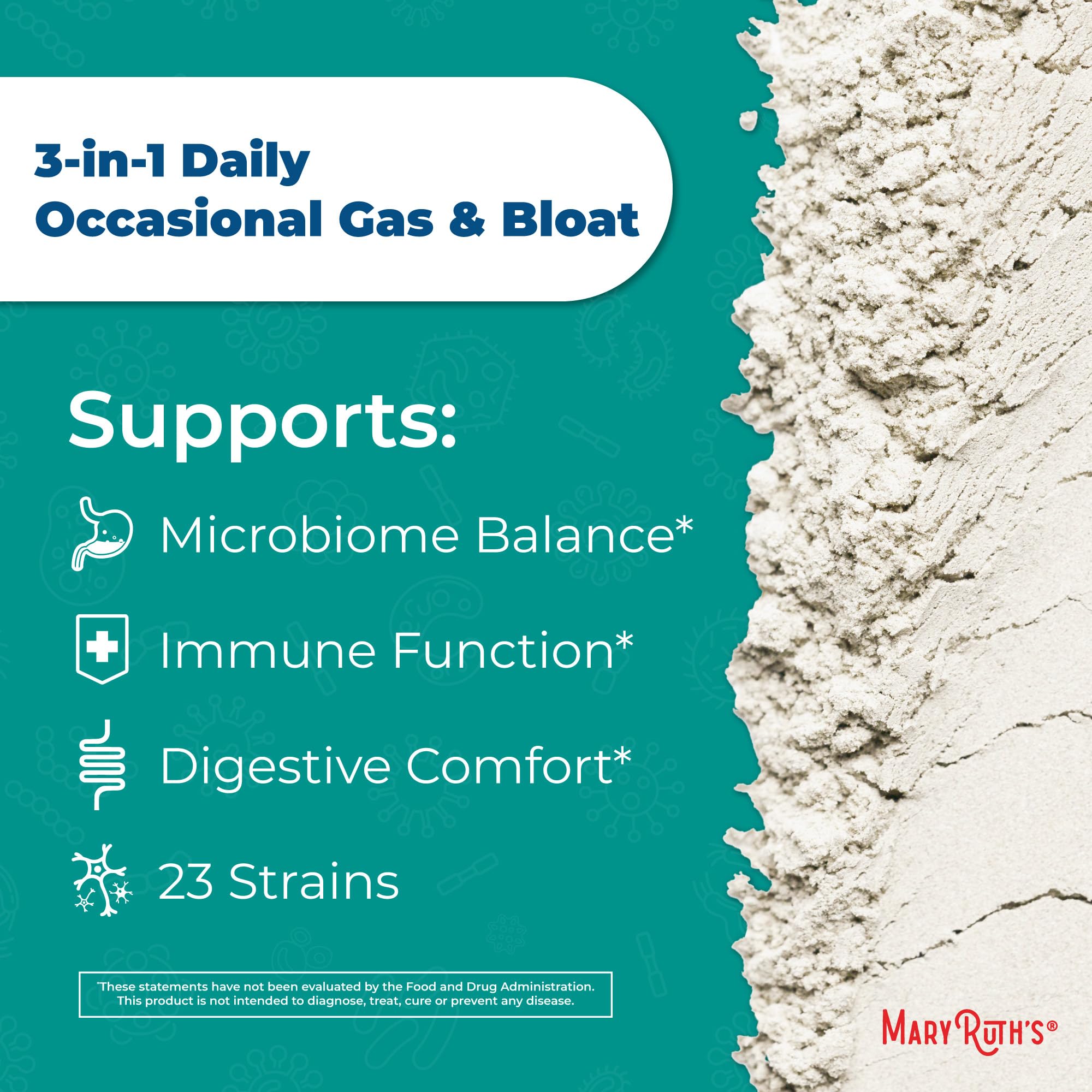 MARYRUTH'S 3-in-1 Gas & Bloat Probiotic Powder | Probiotics for Normal Digestive Function | Probiotics for Women & Men | Prebiotics & Postbiotics | 60 Billion CFU | 23 Unique Strains | 0.5 oz MARYRUTH'S uk supplements