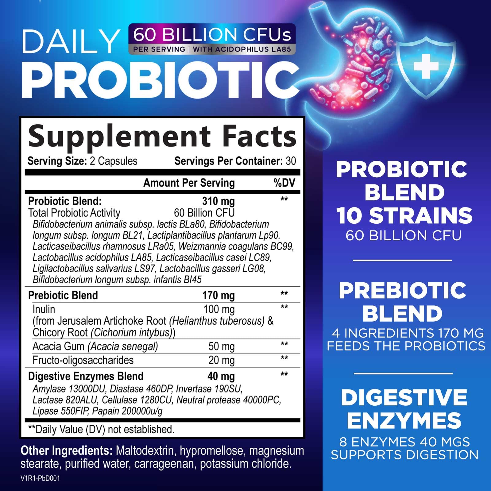 Probiotics 60 Billion CFU - 10 Strains + Digestive Enzymes & Prebiotics - Best Probiotic for Women & Men, Supports Immune, Gut Health, Occasional Constipation, Diarrhea, Gas & Bloating - 60 Capsules Nature's Peak uk supplements