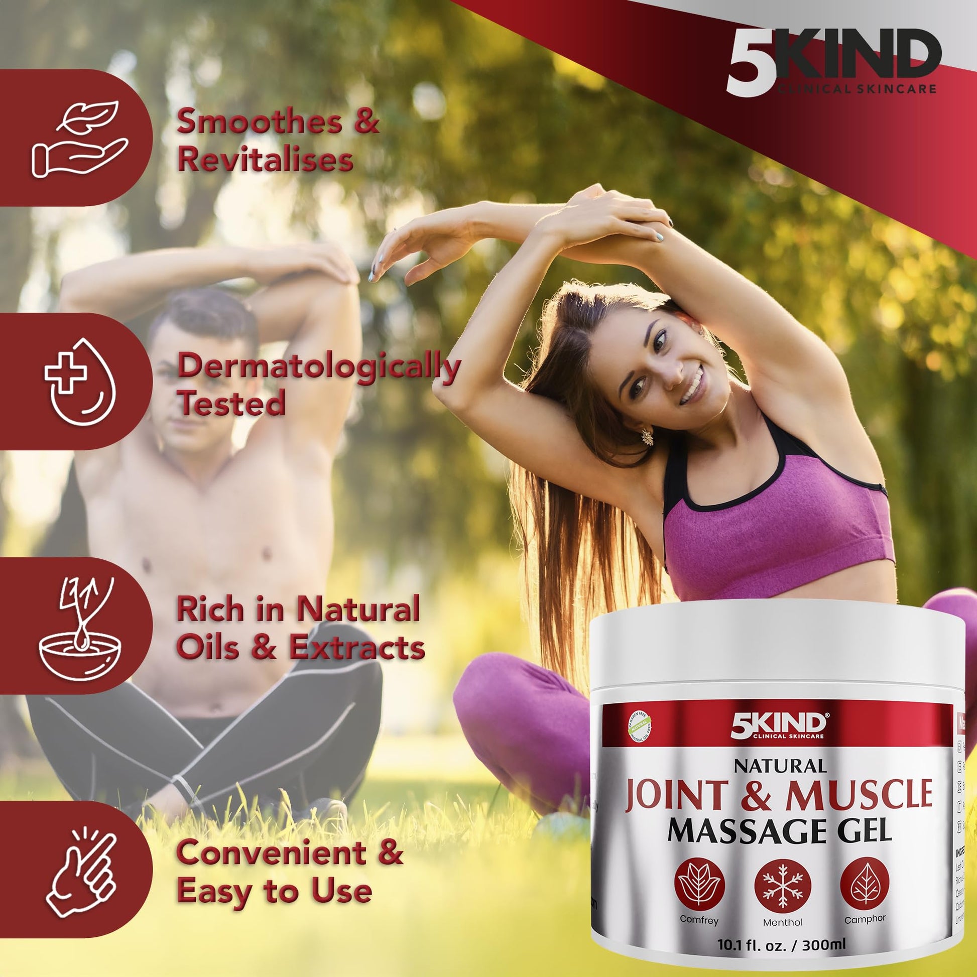Natural Joint & Musccle Therapy Gel 10.1 Fl Oz- Calendula Cream with Camphor, Comfrey & Menthol - High Strength Revitalising Muscle Rub- Joint Gel for Muscles, Back, Knees, Neck & Shoulders 5Kind 5kind clinical skincare uk supplements