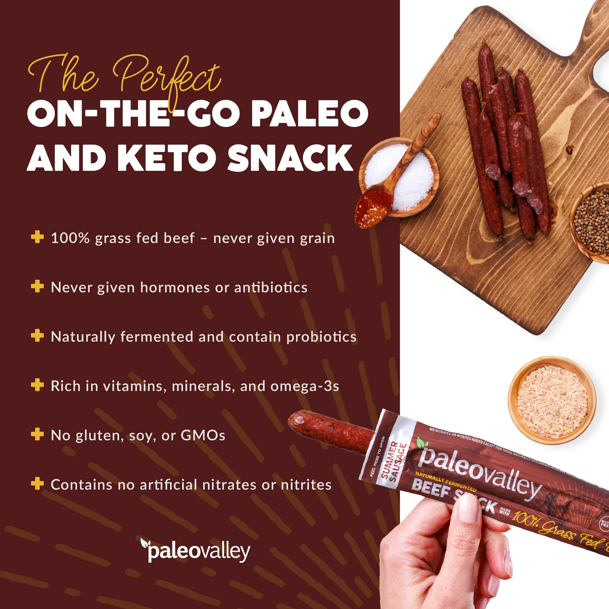 Paleovalley 100% Grass Fed Summer Sausage Beef Sticks - Delicious Gluten Free Beef Snack - High Protein Keto Friendly Paleovalley uk supplements