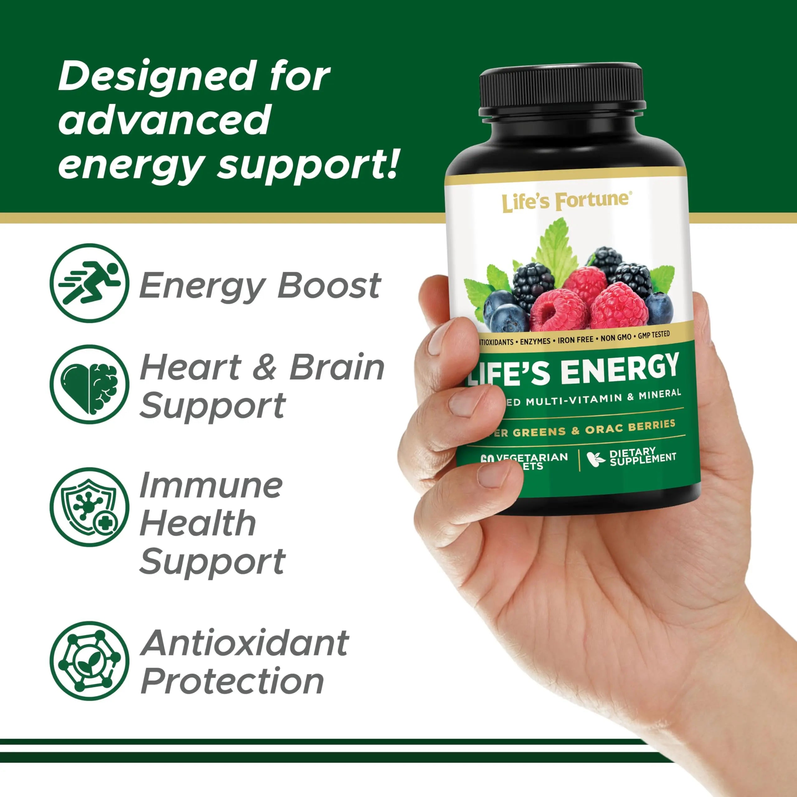 Life's Energy Advanced Daily Multivitamin for Men & Women, Energy and Immune Support Supplement with Super Greens, Antioxidants, Enzymes Life's Fortune uk supplements