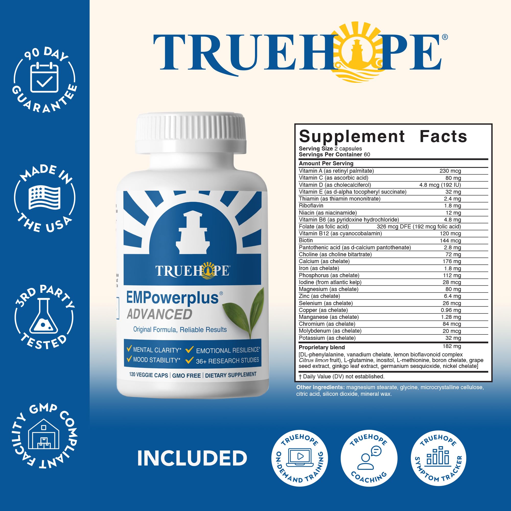 Truehope EMPowerplus Advanced Multivitamin for Women & Men - Broad-Spectrum Multivitamins & Chelated Minerals | 1000% Better Absorption | 37 Research Studies & 28 Years of Success | 30 Day Supply Truehope uk supplements