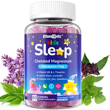 Kids Sleep Gummies, NO Melatonin Sleep Aid Gummies w/ Magnesium Glycinate, Magnesium Malate, L-Theanine, Lavender, B6, Zinc, D3K2 for Restful Sleep, Relax Brain & Muscle, Immune Support, Non-GMO 1Pack ELLAMENTZ uk supplements