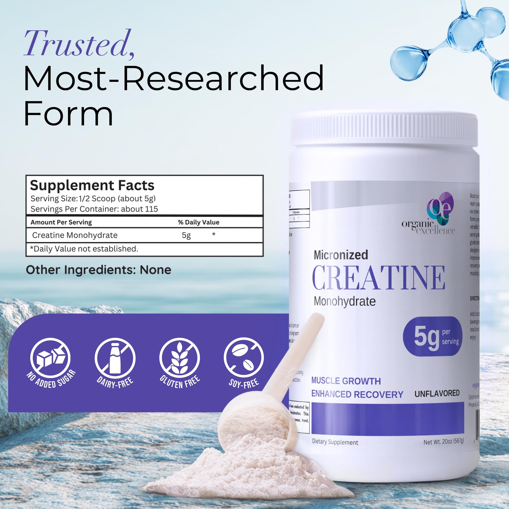 Organic Excellence Creatine Monohydrate – Micronized Creatine Powder for Muscle Growth, Strength & Recovery – Unflavored, 115 Servings Organic Excellence uk supplements