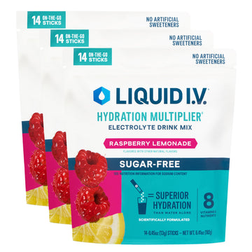 Liquid I.V.® Hydration Multiplier® Sugar-Free - Raspberry Lemonade | Electrolyte Powder Drink Mix | 3 Pack (42 Servings) Liquid I.V. uk supplements