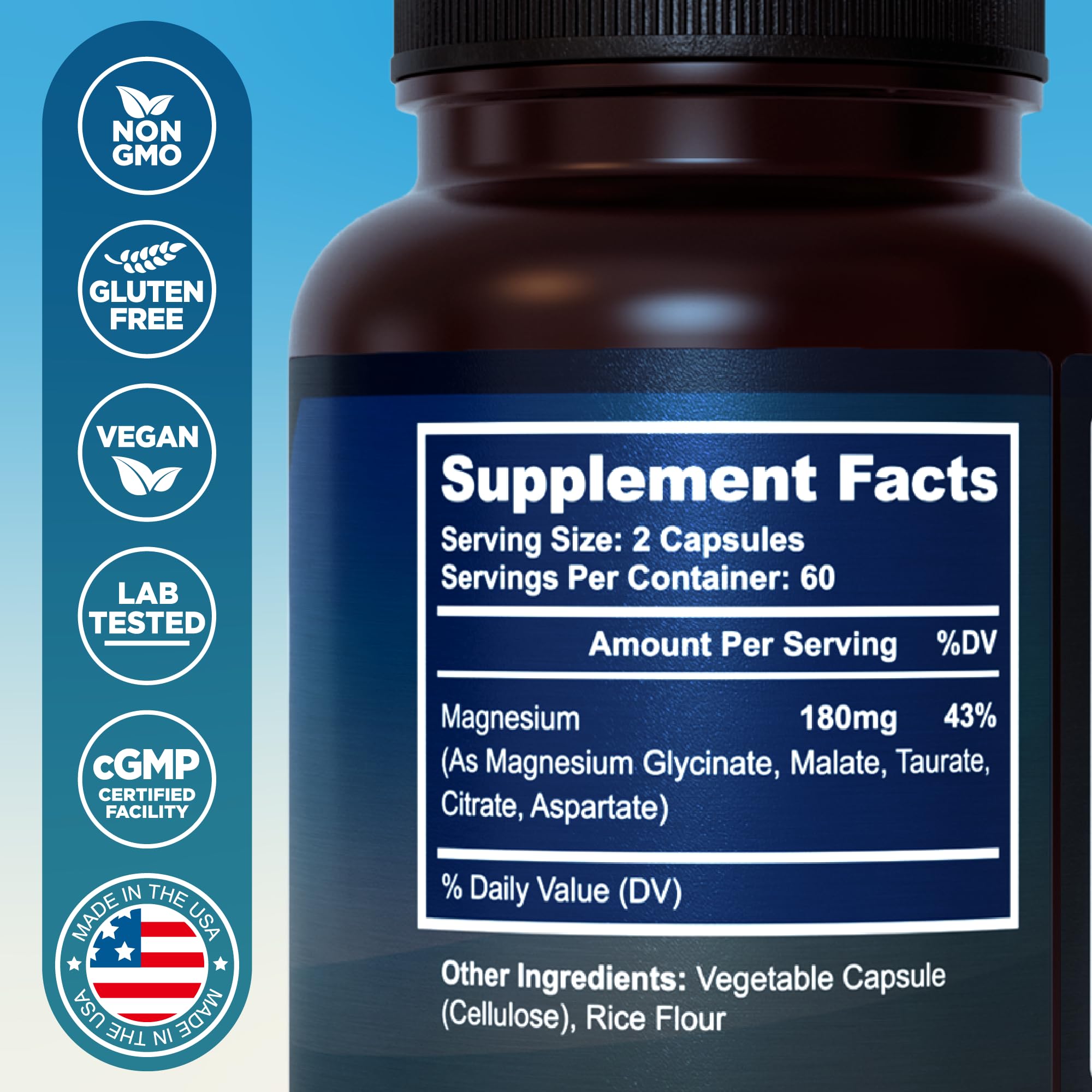 MyoActivo 5-in-1 Magnesium Complex - High Absorption - Chelated Magnesium Glycinate, Malate, Citrate, Taurate, & Aspartate for Nerves, Muscles, Bones | 120 Capsules | Magnesium Supplement MyoActivo uk supplements
