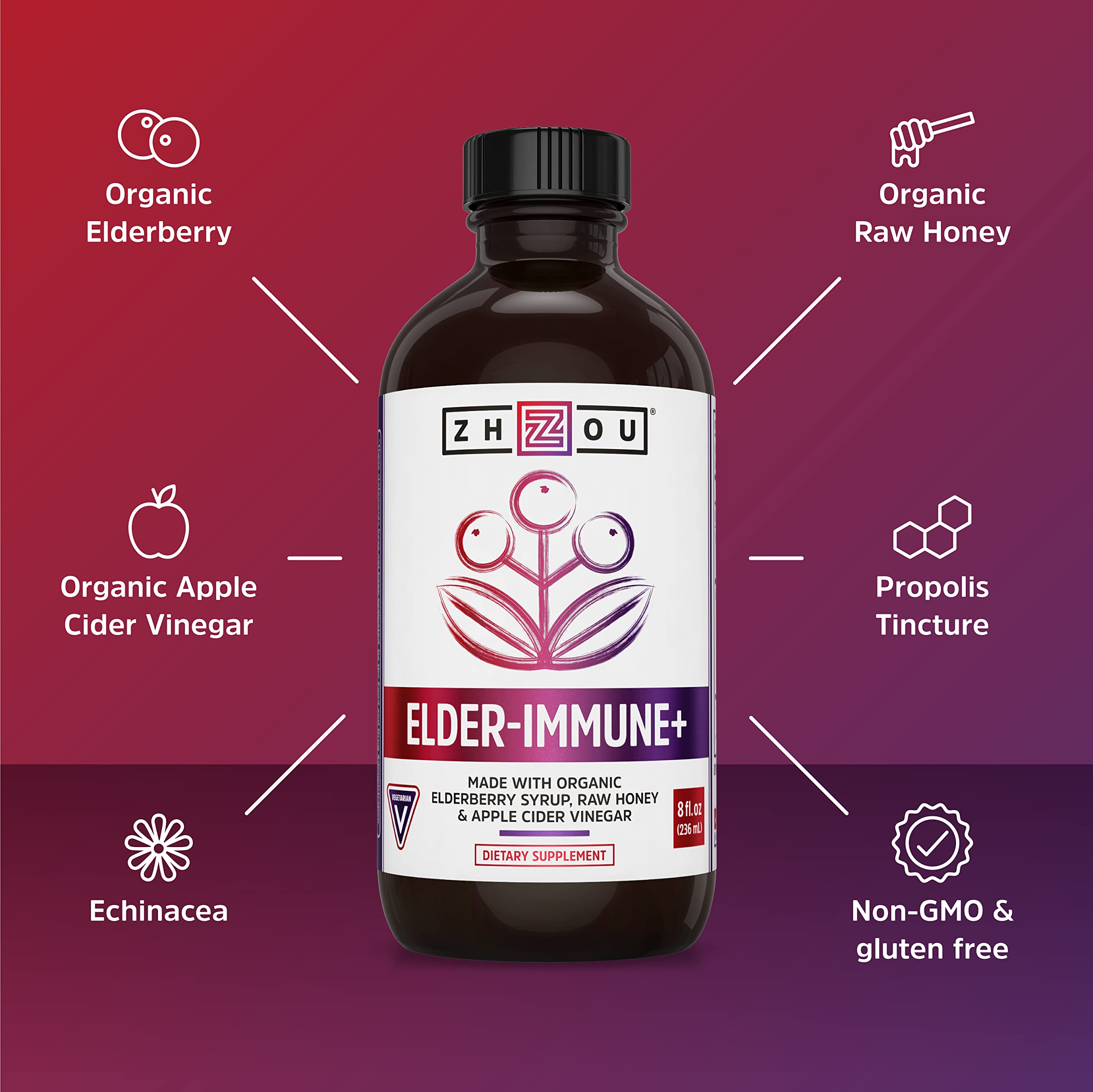 Zhou Nutrition Elderberry Syrup, Immune System Booster with Organic Elderberry Syrup Zhou Nutrition uk supplements