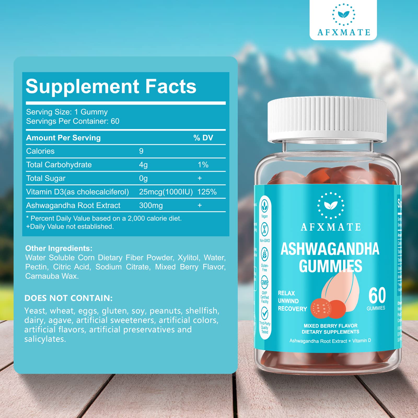 AFXMATE Ashwagandha Gummies & Vitamin D Gummies for Men & Women 120 Count Aswangdha Supplement (Non-GMO, Sugar Free & Gluten Free) AFXMATE uk supplements