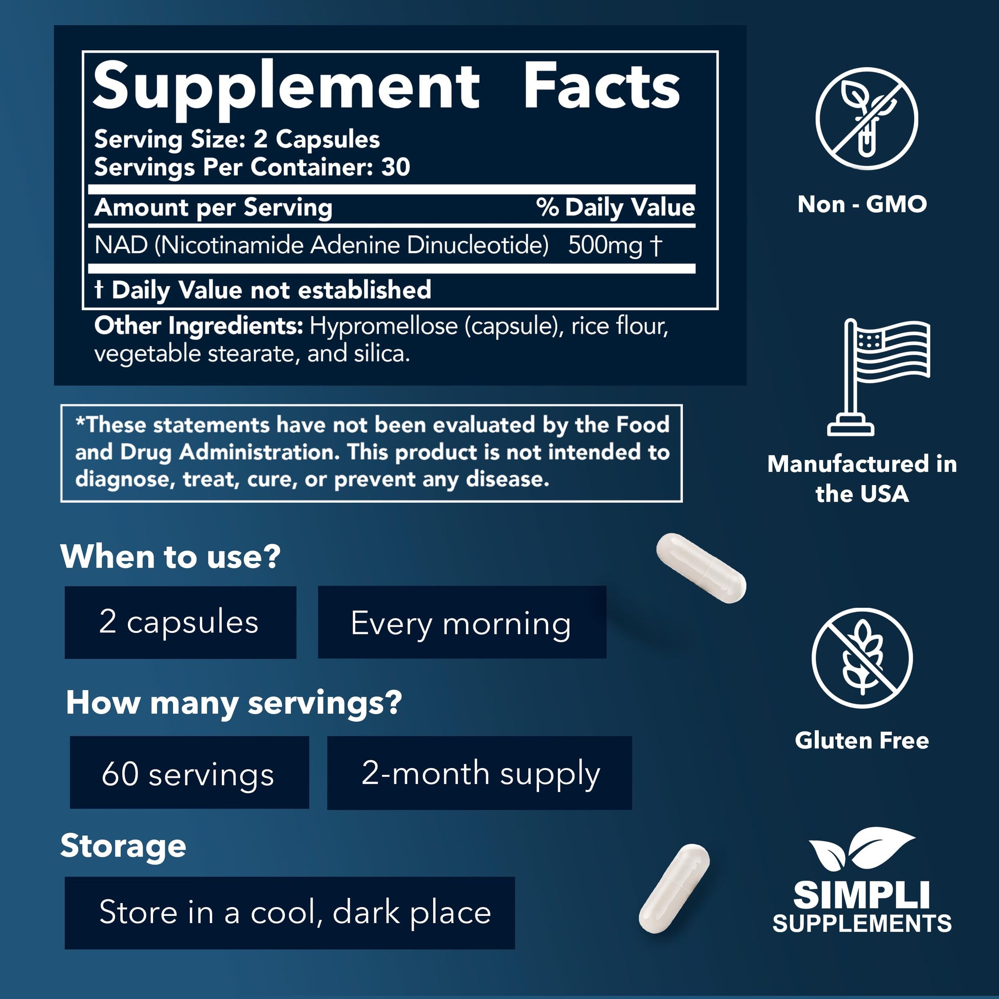 NAD Supplement for Anti-Aging and Cell Regeneration | NAD Booster 500mg Per Serving | NMN Supplement Alternative | Similar to Nicotinamide Riboside | 120 Capsules (2 Month Supply) Simpli Supplements uk supplements