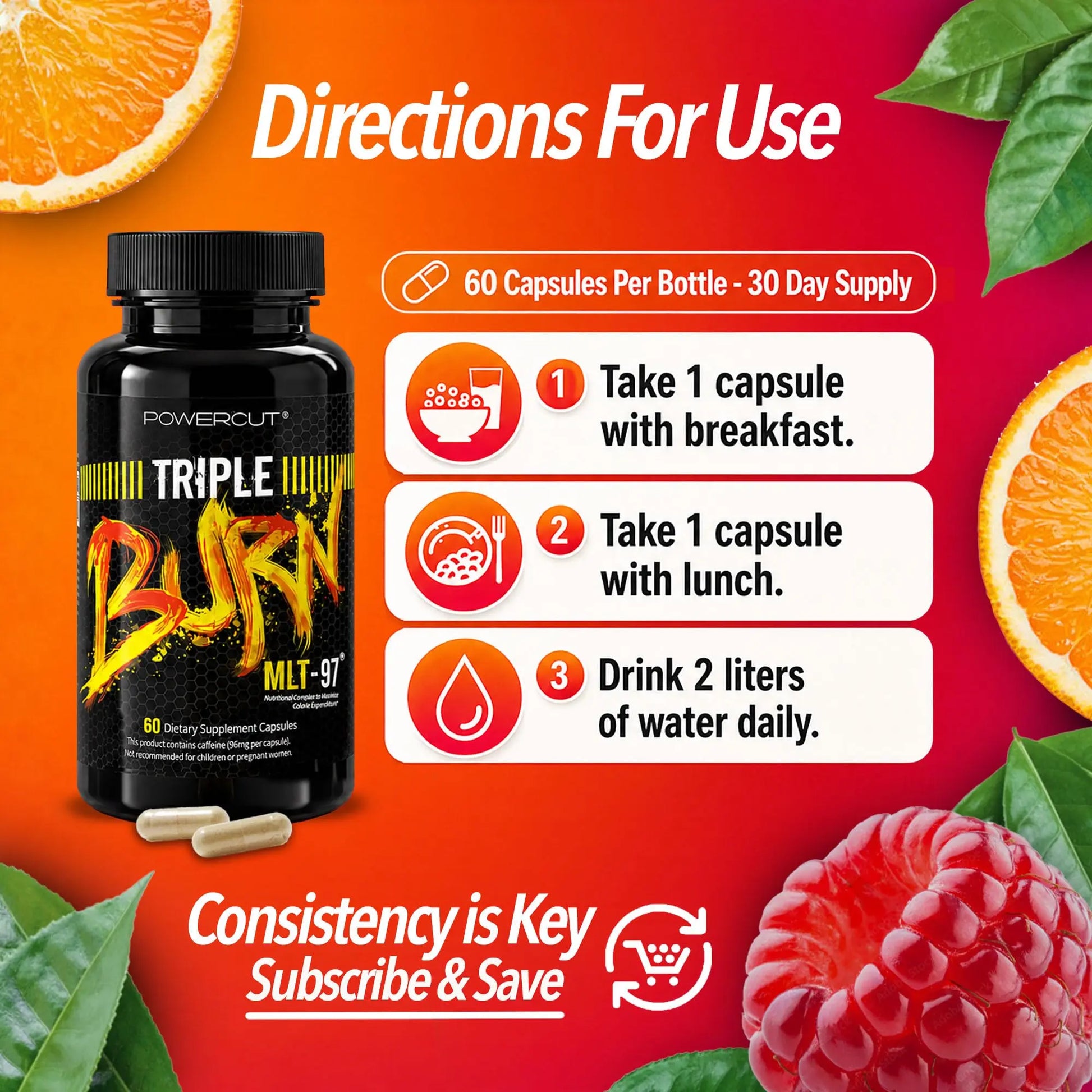 Triple Burn  Pills for Women & Men, Fat Burner GLP-1 Support, Appetite Suppressant, Diet Pills with Green Coffee Extract & Cayenne (60 Capsules) powercut uk supplements