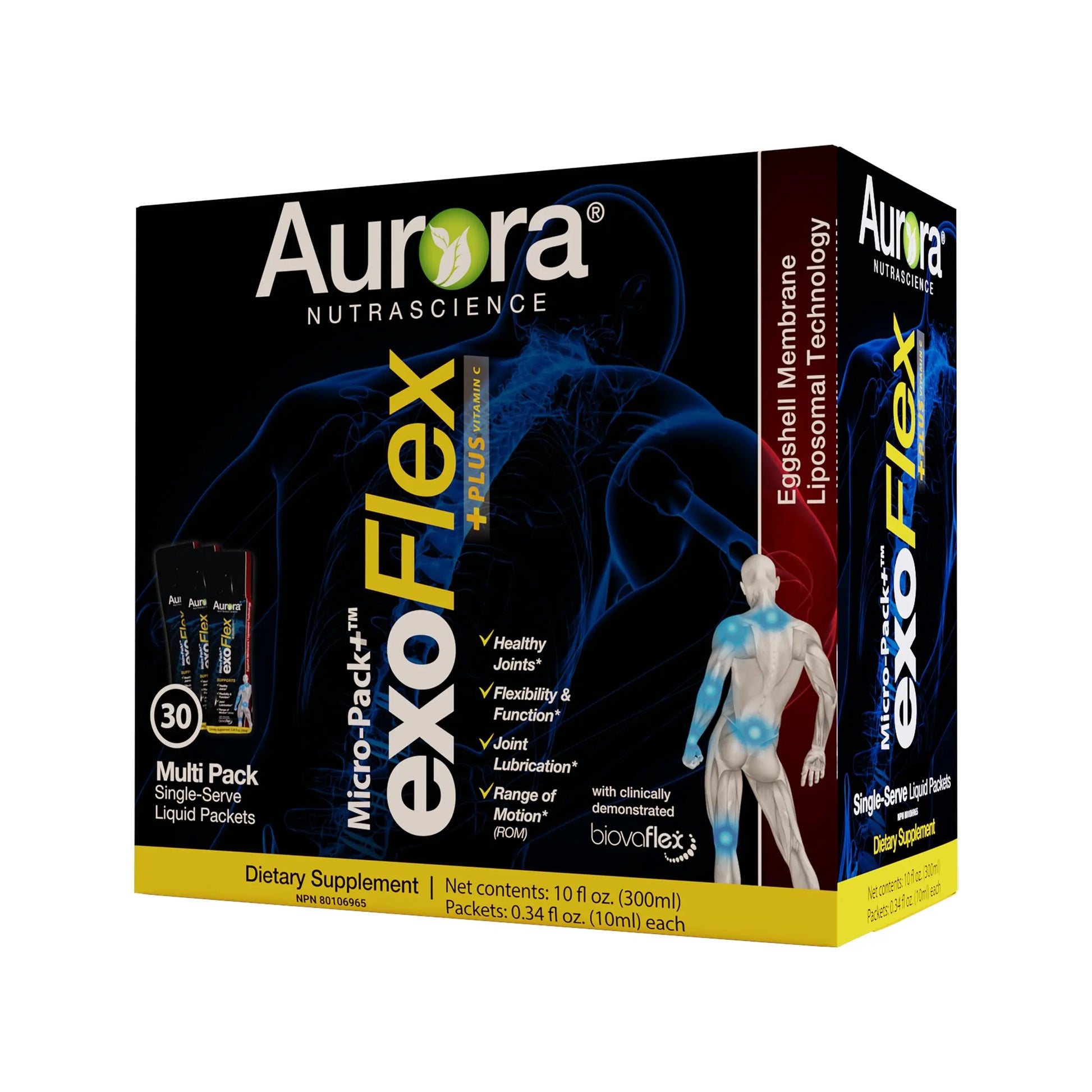 Aurora Nutrascience Micro-Pack Liposomal exoFlex+ - Liquid Vitamin C Supplement, Eggshell Membrane with BiovaFlex, Curcumin, & Boswellia, for Men & Women - 30 Single-Serve Packets Aurora Nutrascience uk supplements