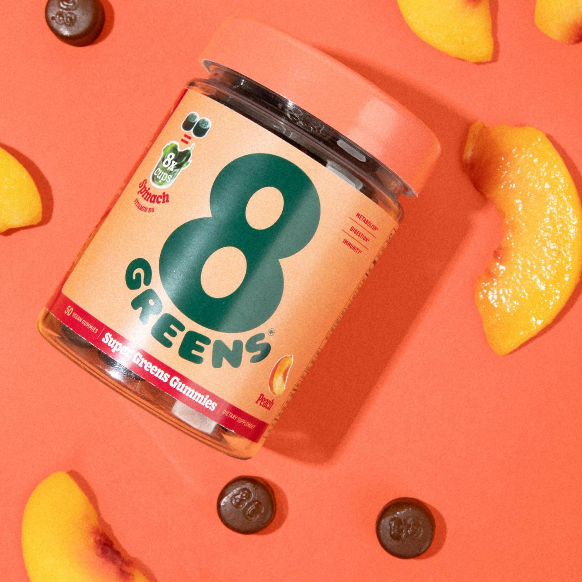 8Greens Supergreens Gummies | Super Greens Powder Superfood Gummy for Metabolism, Immunity & Focus, Digestive Health Enzymes, Organic: Chlorella, Spirulina, Aloe Vera, Peach Flavor, 200 Count 8Greens uk supplements