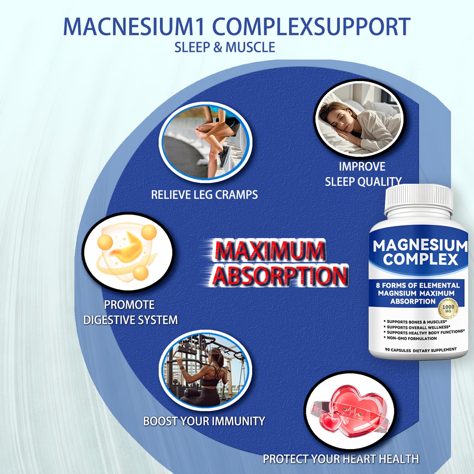 Magnesium Complex 1000mg with 8 Forms – Glycinate, Citrate, Malate, Taurate for Absorption – Supports Bone, Muscle, Energy & Recovery – Vegan, Non-GMO, 90 Capsules (1) alzclipp uk supplements
