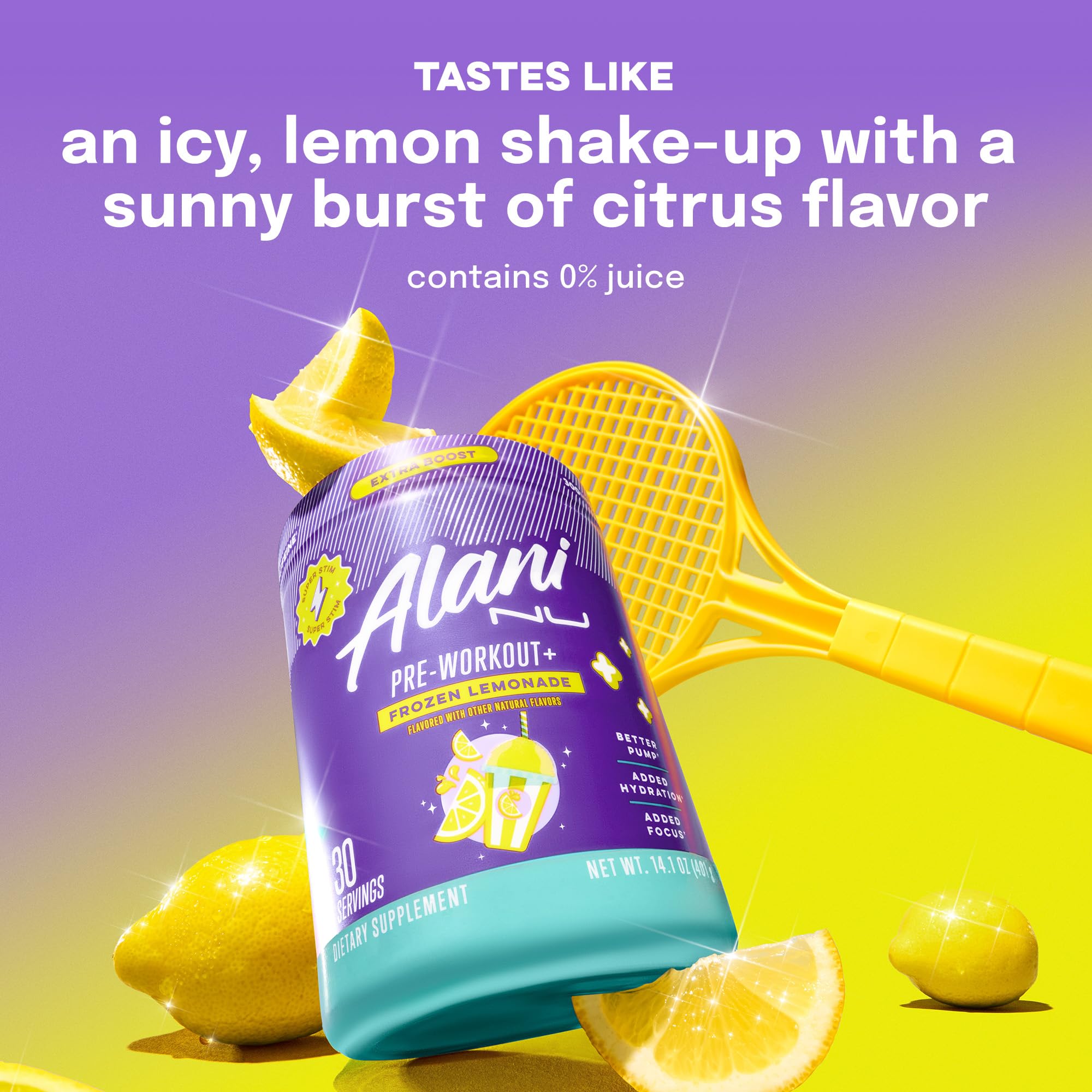 Alani Nu Pre Workout+ Powder Frozen Lemonade, Extra Boost, Sugar Free, 300mg Caffeine, L-Theanine, Beta-Alanine, Citrulline, 30 Servings Alani Nu uk supplements