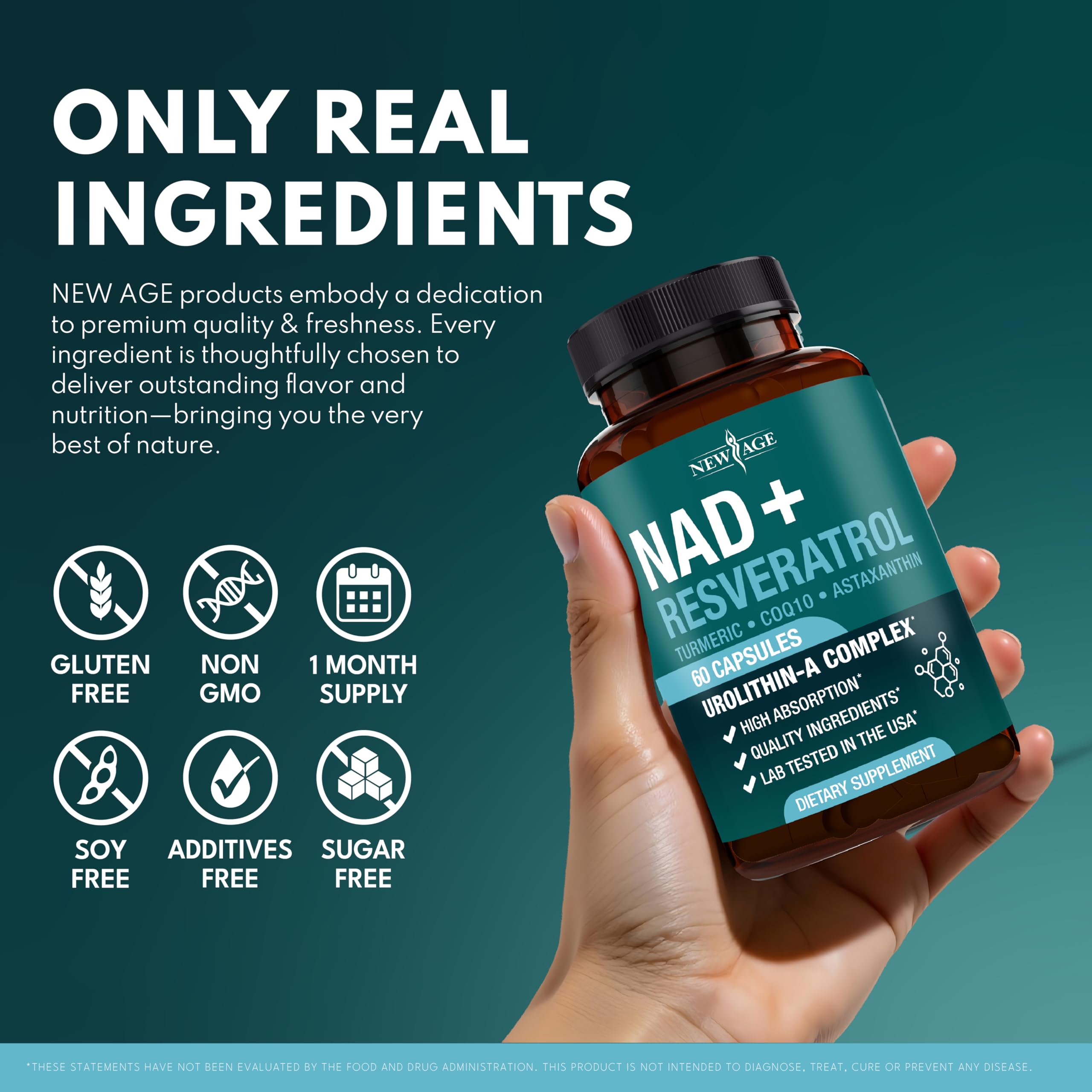 NEW AGE NAD+ Supplement Complex – NAD+ 300 mg with Astaxanthin, Urolithin A, Resveratrol, CoQ10 & Antioxidant Blend – Cellular Energy, Support or Women & Men – Vegan, Non-GMO- 120 Count NEW AGE uk supplements