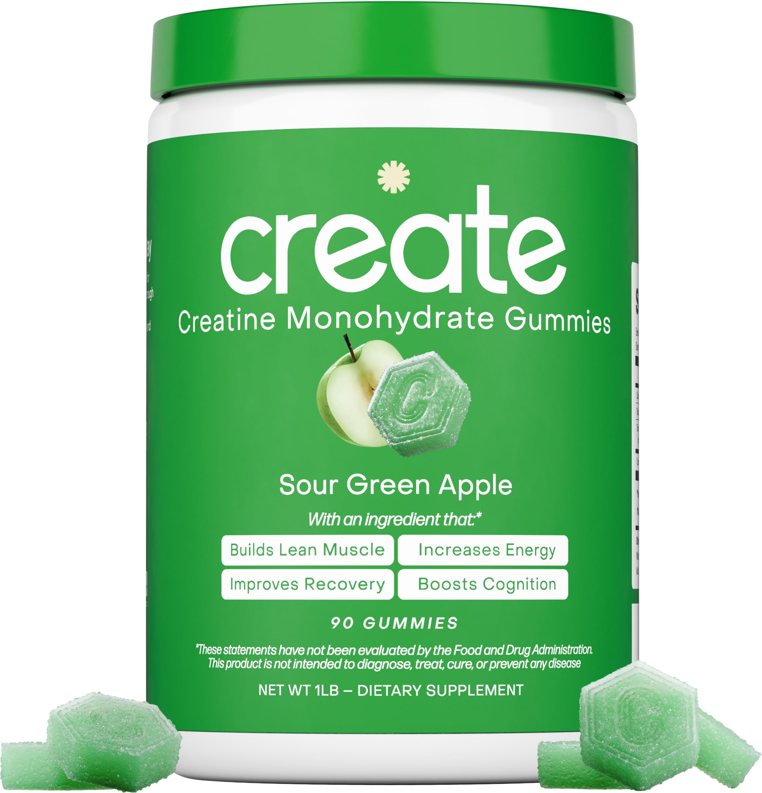 Create Creatine Monohydrate Gummies for Men & Women, Boost Focus, Strength, and Endurance, Anti-Melting Formula, Vegan, Gluten-Free, Non-GMO, 1.5g of Creatine per Gummy (Sour Green Apple) Create uk supplements