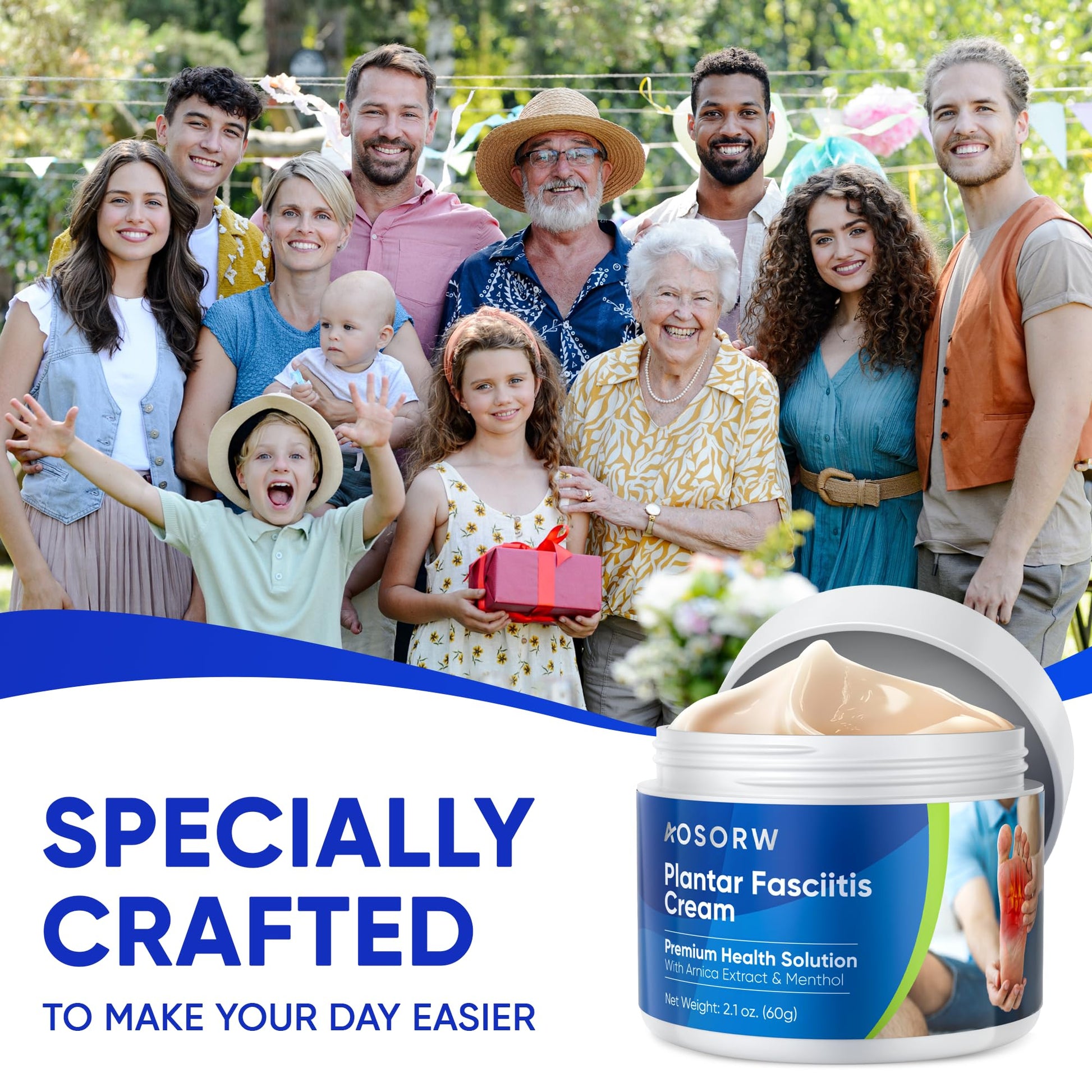 AOSORW Plantar Fasciitis Relief Cream - Natural Herbal Formula for Foot, Heel Spur, Ankle, Leg & Hand Discomfort - Premium Health Care Products - 60g (Pack of 1) AOSORW uk supplements