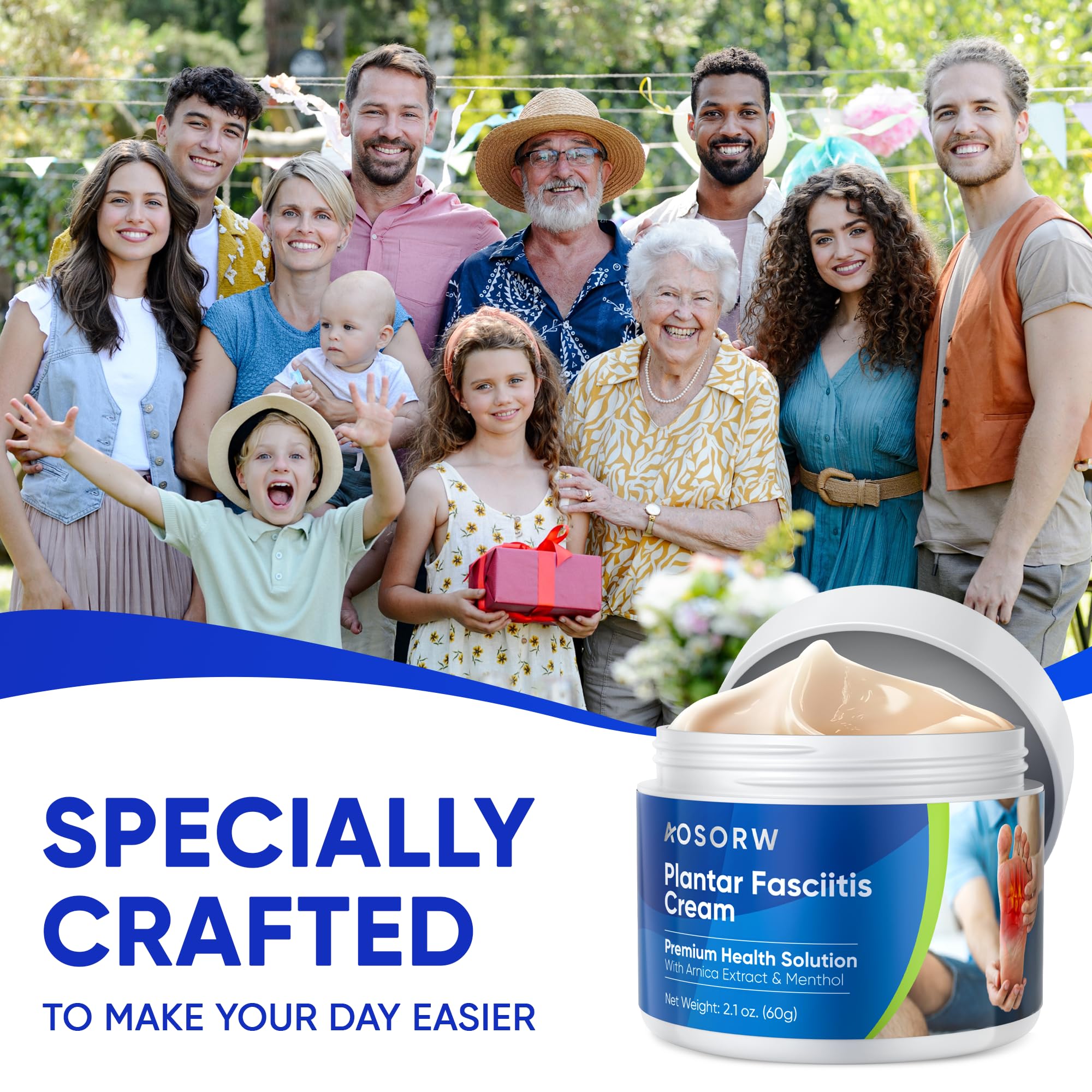 AOSORW Plantar Fasciitis Relief Cream - Natural Herbal Formula for Foot, Heel Spur, Ankle, Leg & Hand Discomfort - Premium Health Care Products - 60g (Pack of 1) AOSORW uk supplements