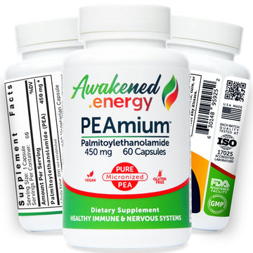 Palmitoylethanolamide 450mg Comfort Mobility Nerves Cognitive & Immune Support - Micronized High Absorption - All Natural Pea - USA Made - No Additives or Excipients – 60 Vegan Capsules Supplement Awakened.energy uk supplements