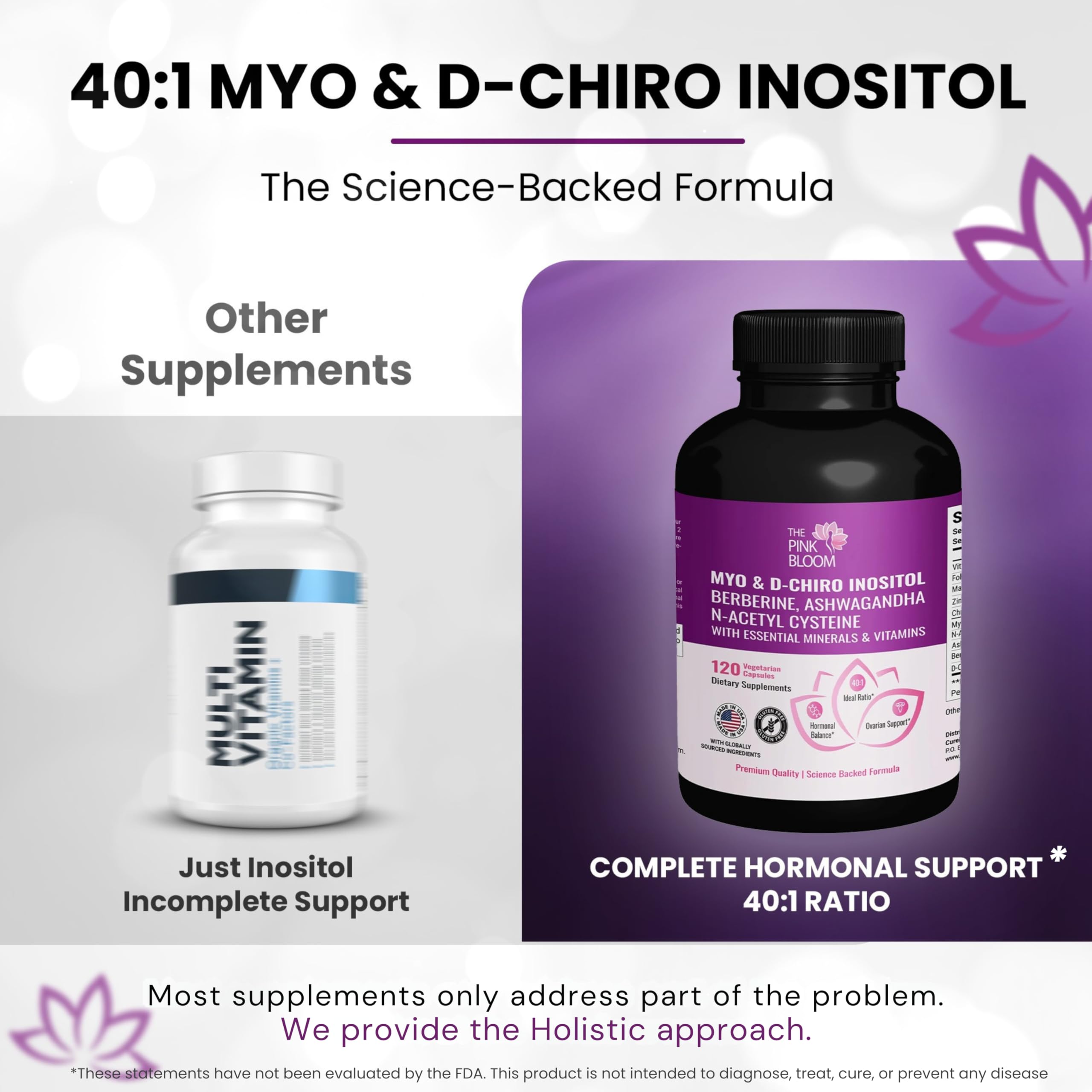 The Pink Bloom Myo & D-Chiro Inositol 40:1 Ratio – 120 Capsules | Myo Inositol Supplement for Women with Vitamin D, Ashwagandha, Folate & Zinc | Supplement for Hormone Balance & Ovarian Health The Pink Bloom uk supplements