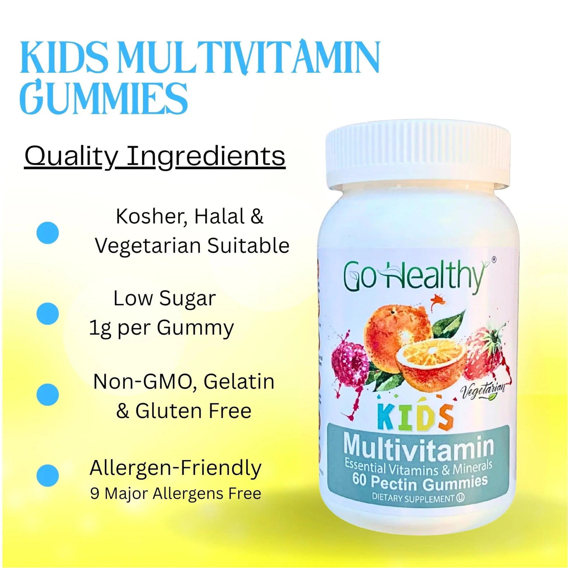Go Healthy Kids Multivitamin Gummies, Immune Support, Kids Vitamin Gummies, Kosher Kid Vitamin, Halal Go Healthy Natural uk supplements