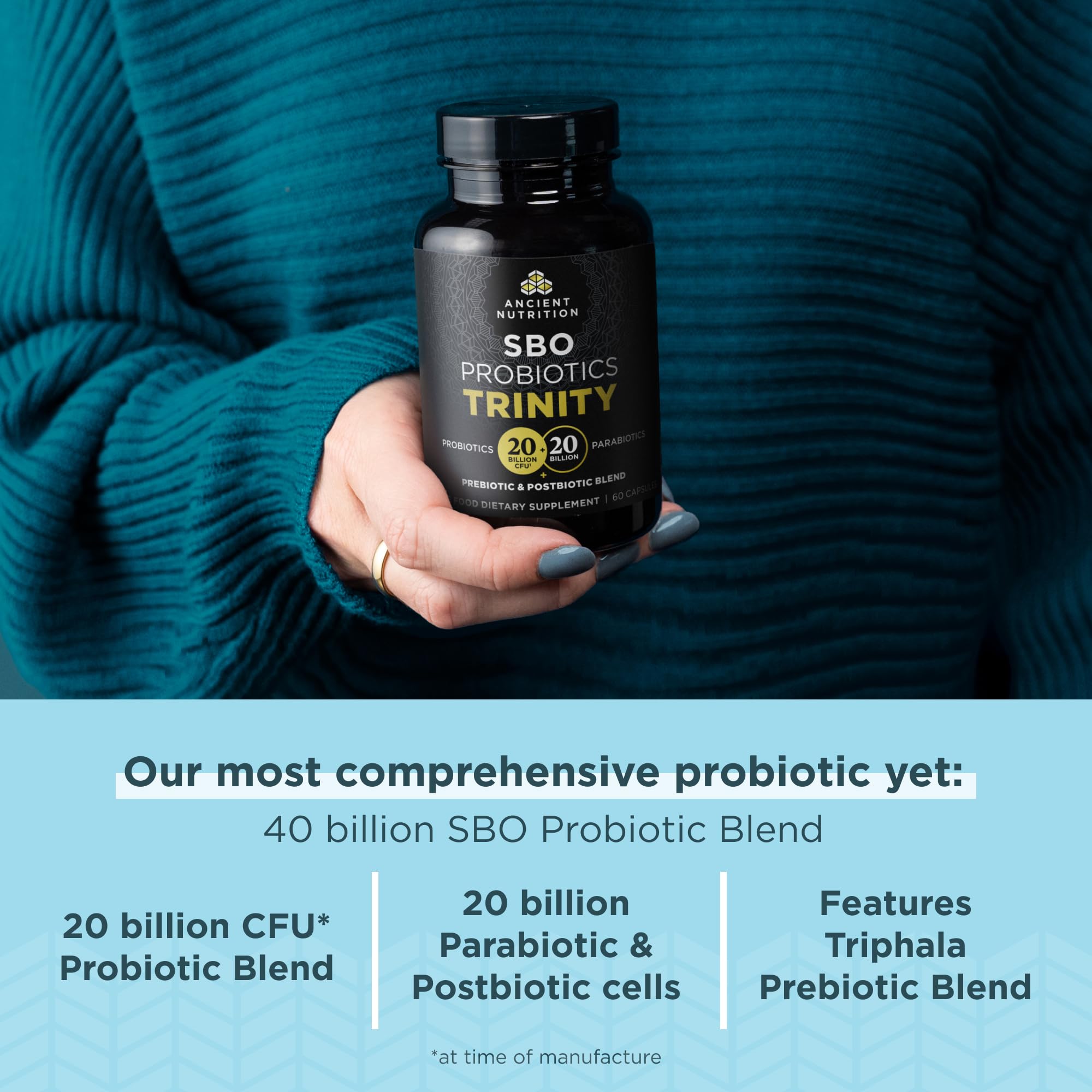Ancient Nutrition SBO Probiotic Trinity Daily Care, Probiotics for Digestive Health, 40 Billion Blend of Prebiotics, Probiotics, Postbiotics, and Parabiotics Reduces Occasional Bloating, 60 Count Ancient Nutrition uk supplements