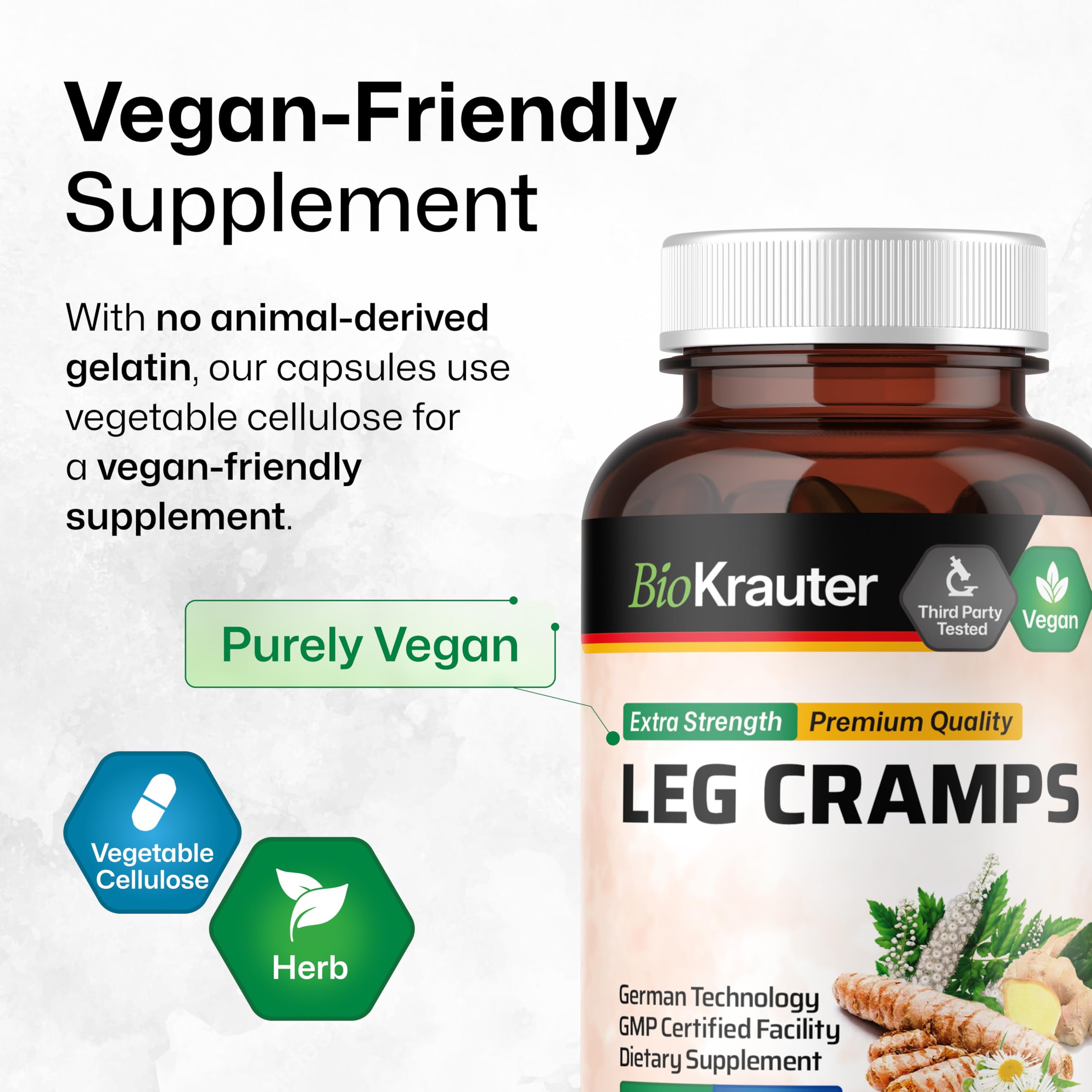 BIO KRAUTER® Magnesium Glycinate for Leg Сramps & Relax - 5-in-1 Formula Magnesium Glycinate 400mg with Turmeric, Black Cohosh, Ginger, Chamomile 1200 mg 100 Caps - No Fillers, Non-GMO, 50-Day Supply BIO KRAUTER uk supplements