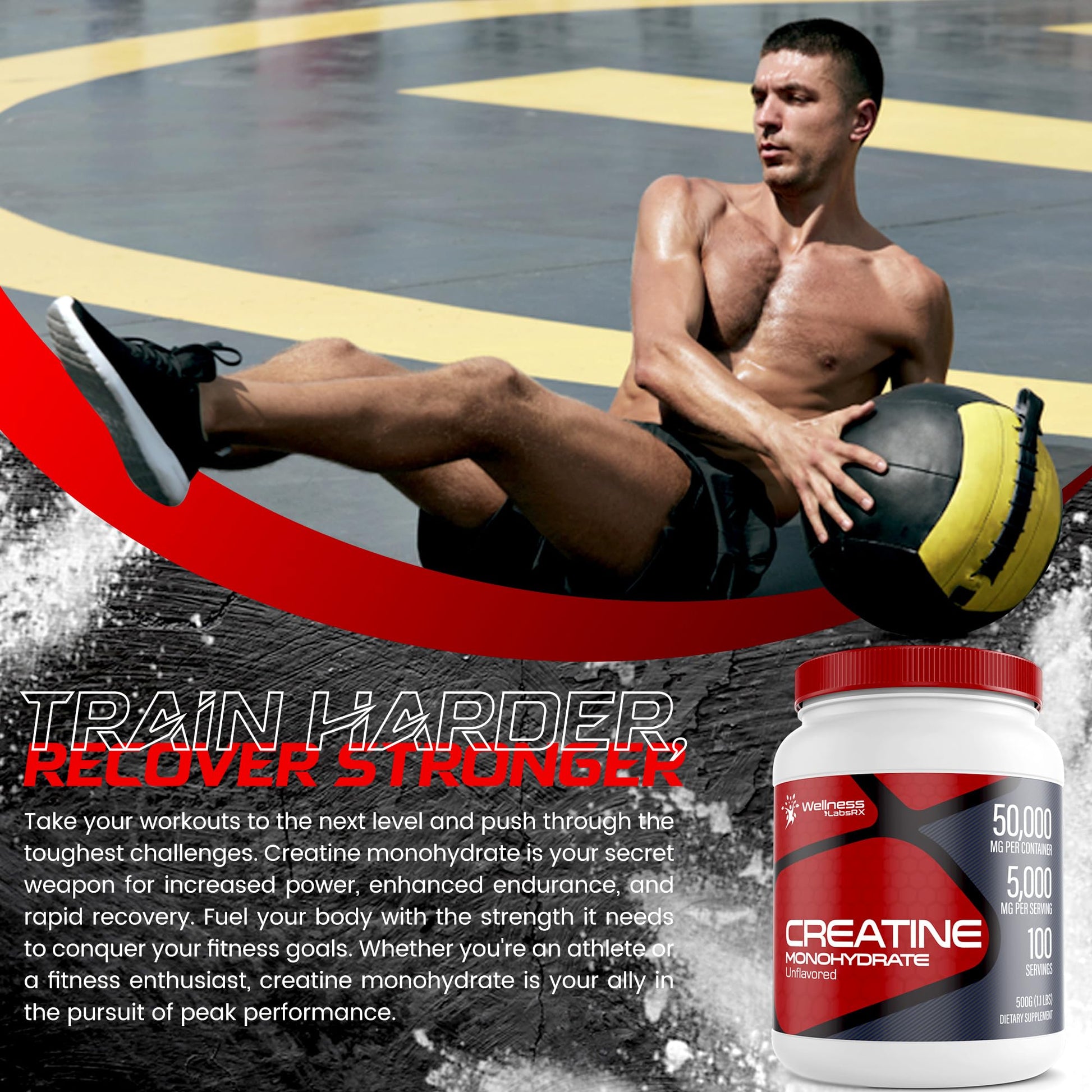 Creatine Monohydrate Powder - 5000mg Micronized for Muscle Growth, Enhanced WELLNESS LABSRX uk supplements