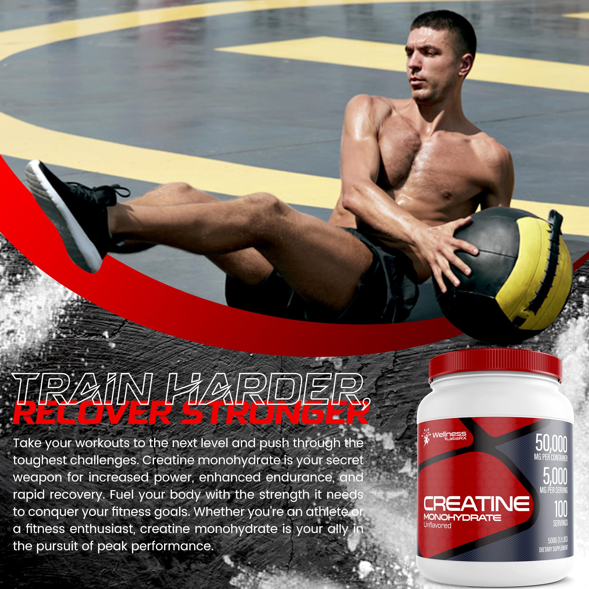 Creatine Monohydrate Powder - 5000mg Micronized for Muscle Growth, Enhanced WELLNESS LABSRX uk supplements
