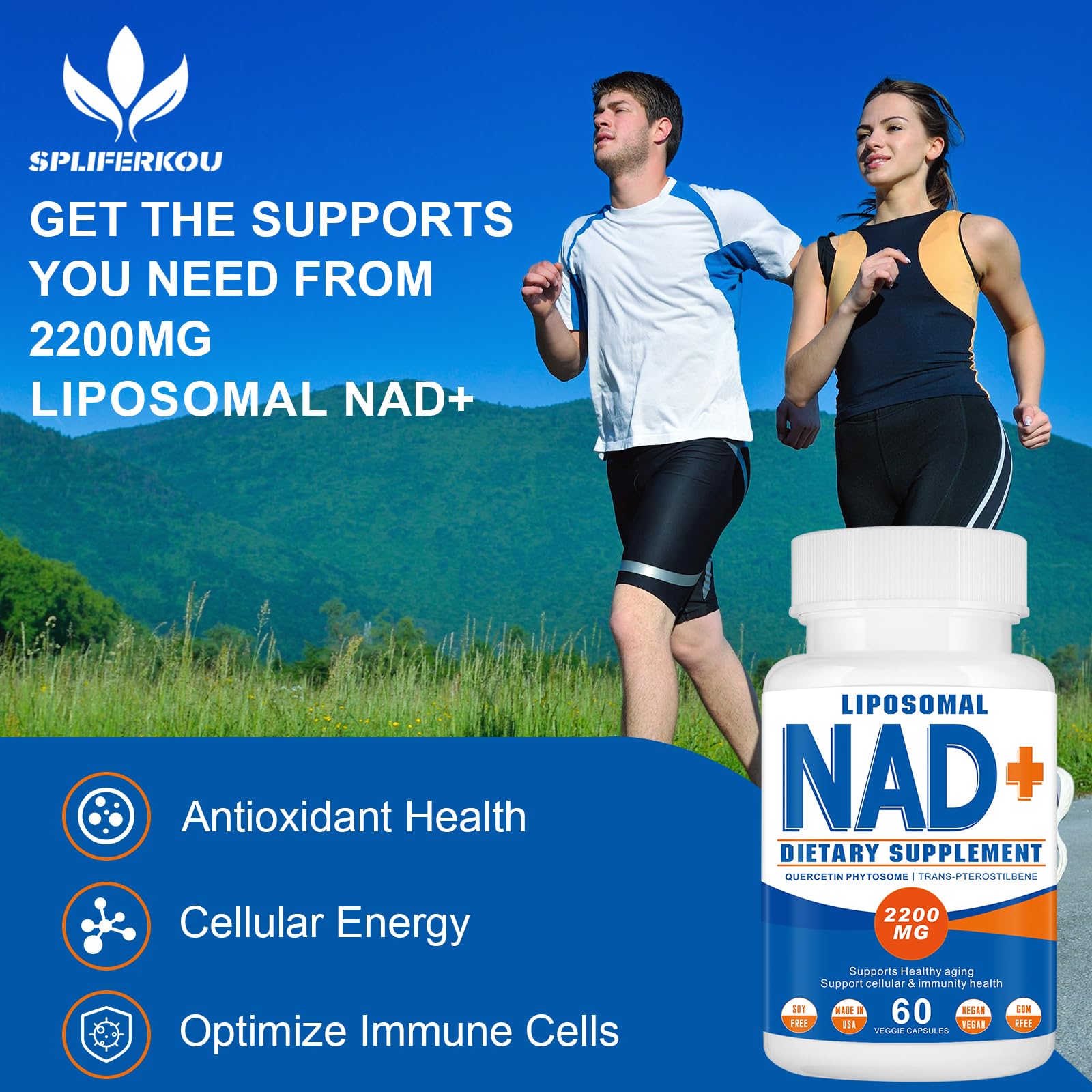 Spliferkou 2200mg Liposomal NAD+ Supplement - Enhances Cell Energy & Aging Defese, 60 Capsules Spliferkou uk supplements