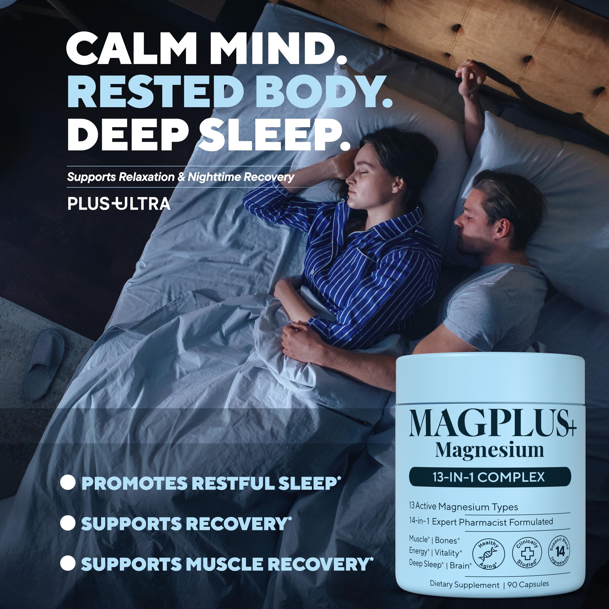 Magnesium Glycinate Complex Supplement, 900mg – 13-in-1 Magnesium L-Threonate, Citrate, Taurate & Malate for Women & Men – Liposomal Chelated Formula – Sleep, Muscle & Brain Support – 90 Capsules Plus+Ultra uk supplements