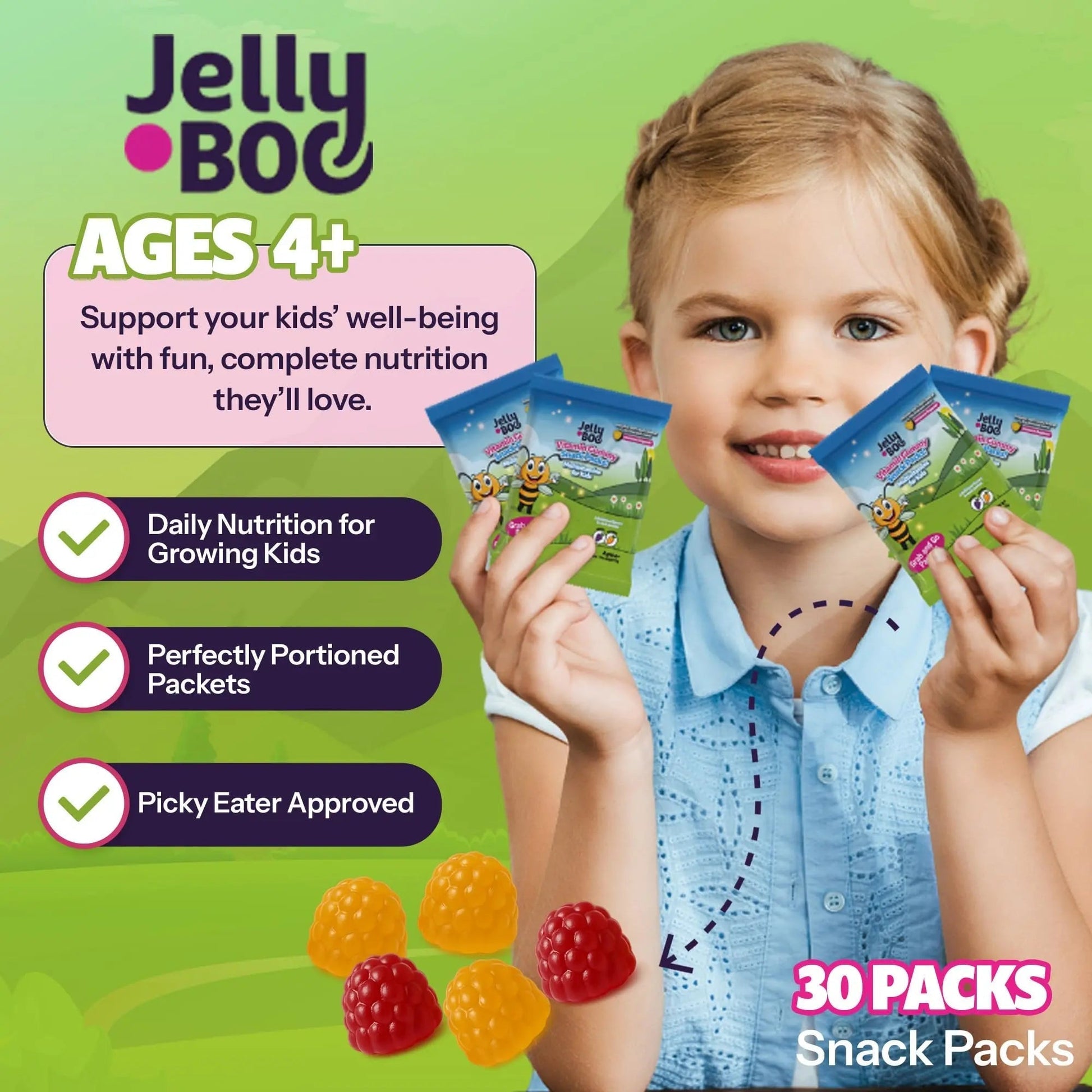 Kids Daily Multivitamin - Healthy Snacks For Kids – No Sugar, No Dyes, Monk Fruit Sweetened, Vegan, Gluten-Free- 100% Daily Value of Vitamins C, D3, Zinc Jelly.Boo uk supplements