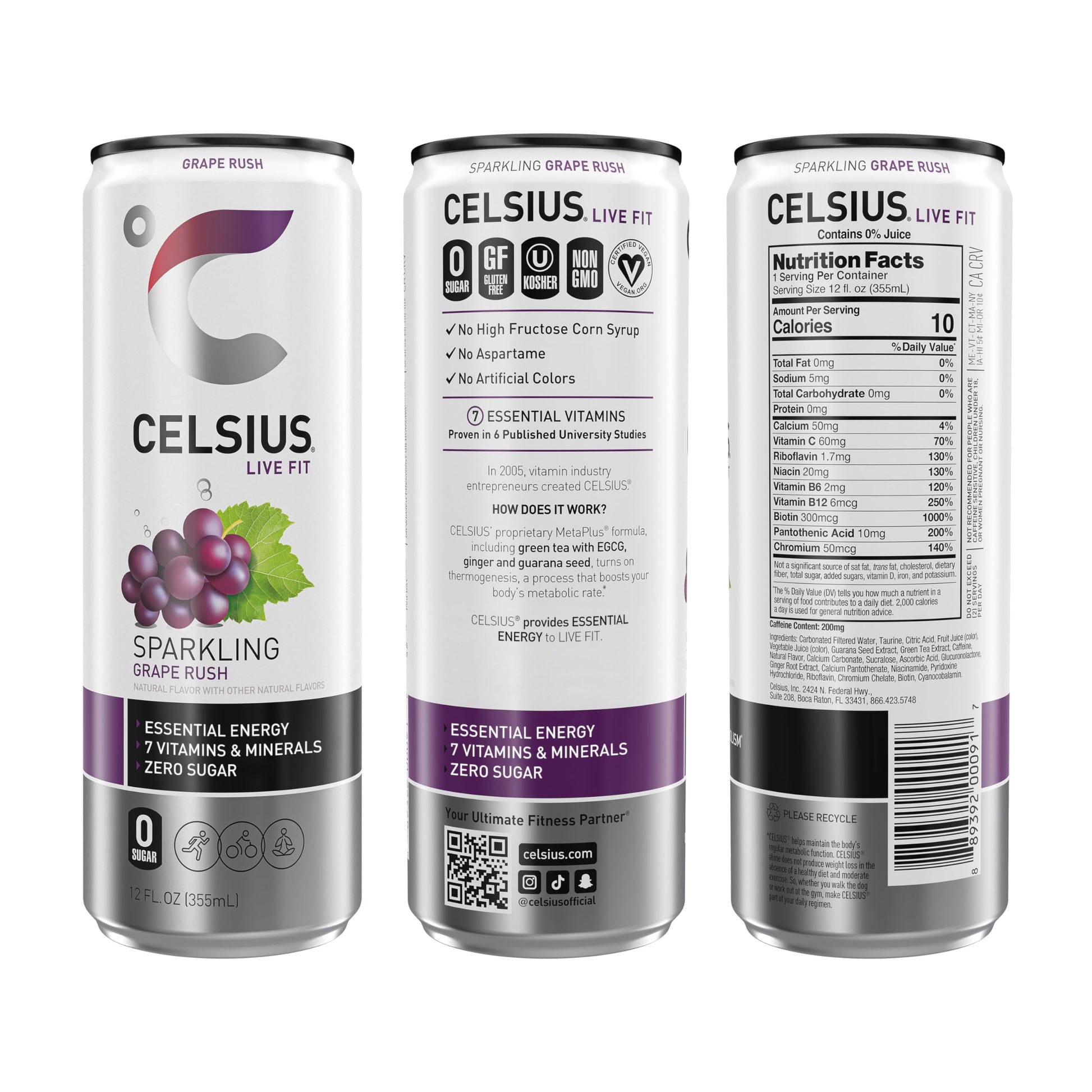 CELSIUS Sparkling Grape Rush, Functional Essential Energy Drink 12 Fl Oz (Pack of 12) CELSIUS uk supplements