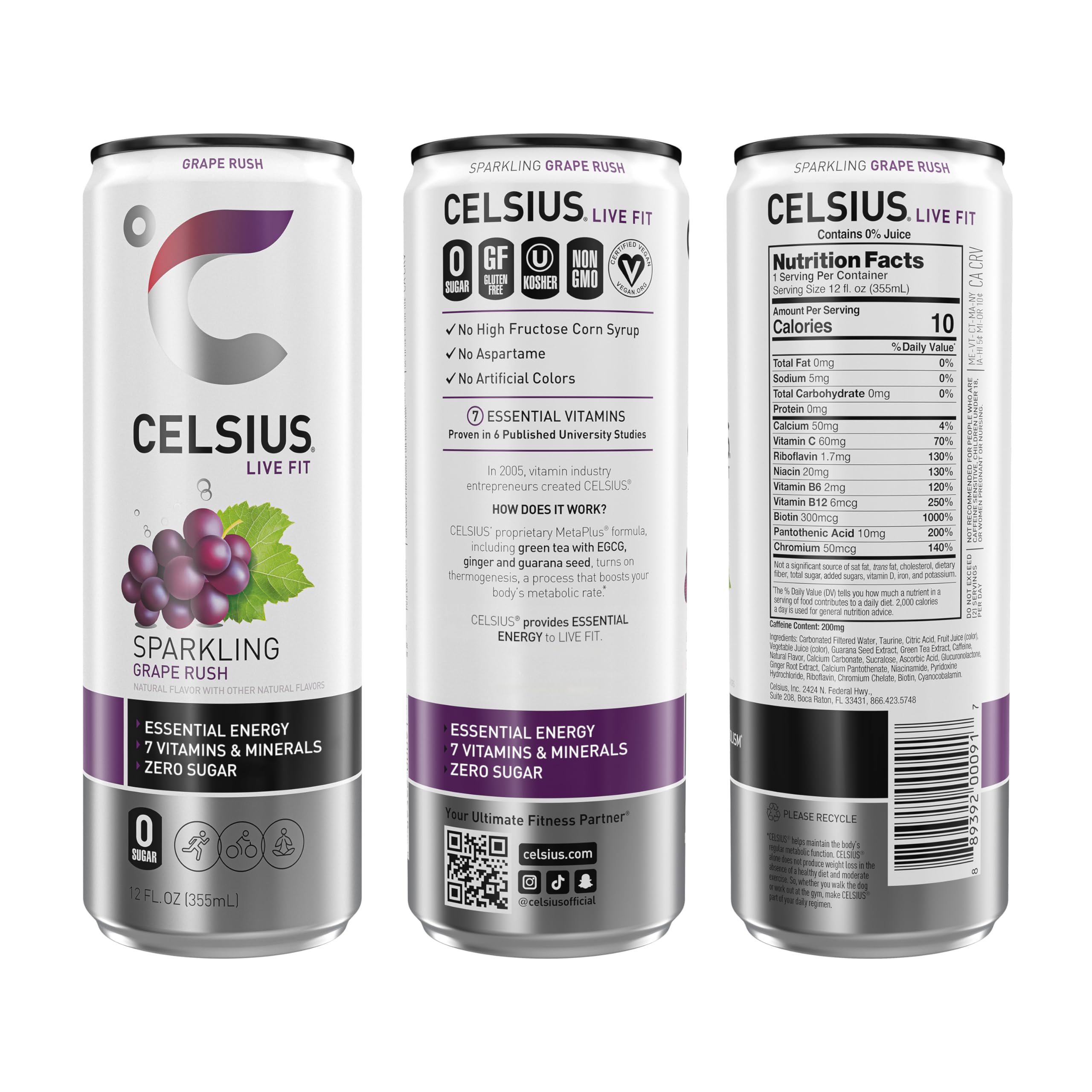 CELSIUS Sparkling Grape Rush, Functional Essential Energy Drink 12 Fl Oz (Pack of 12) CELSIUS uk supplements