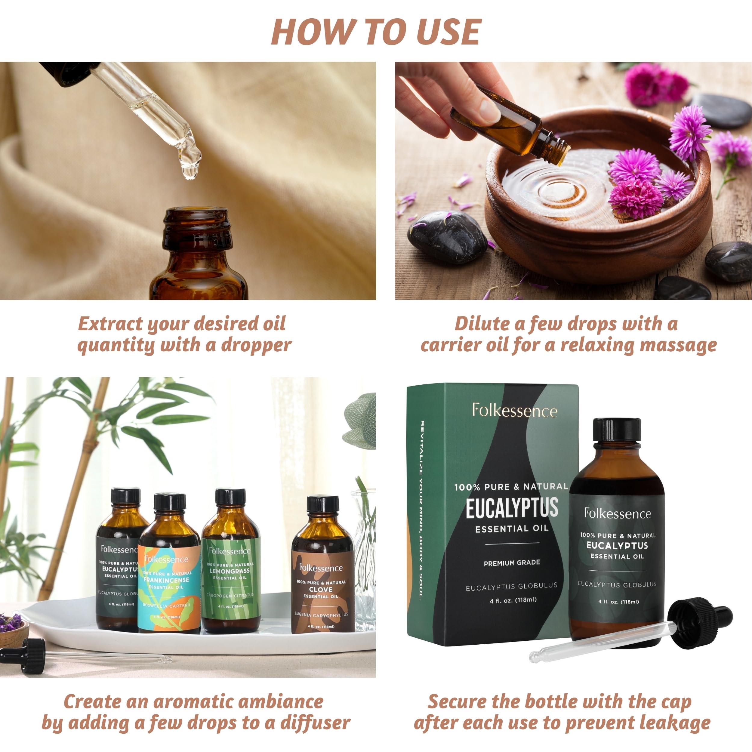 Folkulture Eucalyptus Essential Oil for Diffuser - 4 Fl Oz - 100% Pure, Natural and Undilluted Essential Oil Folkulture uk supplements