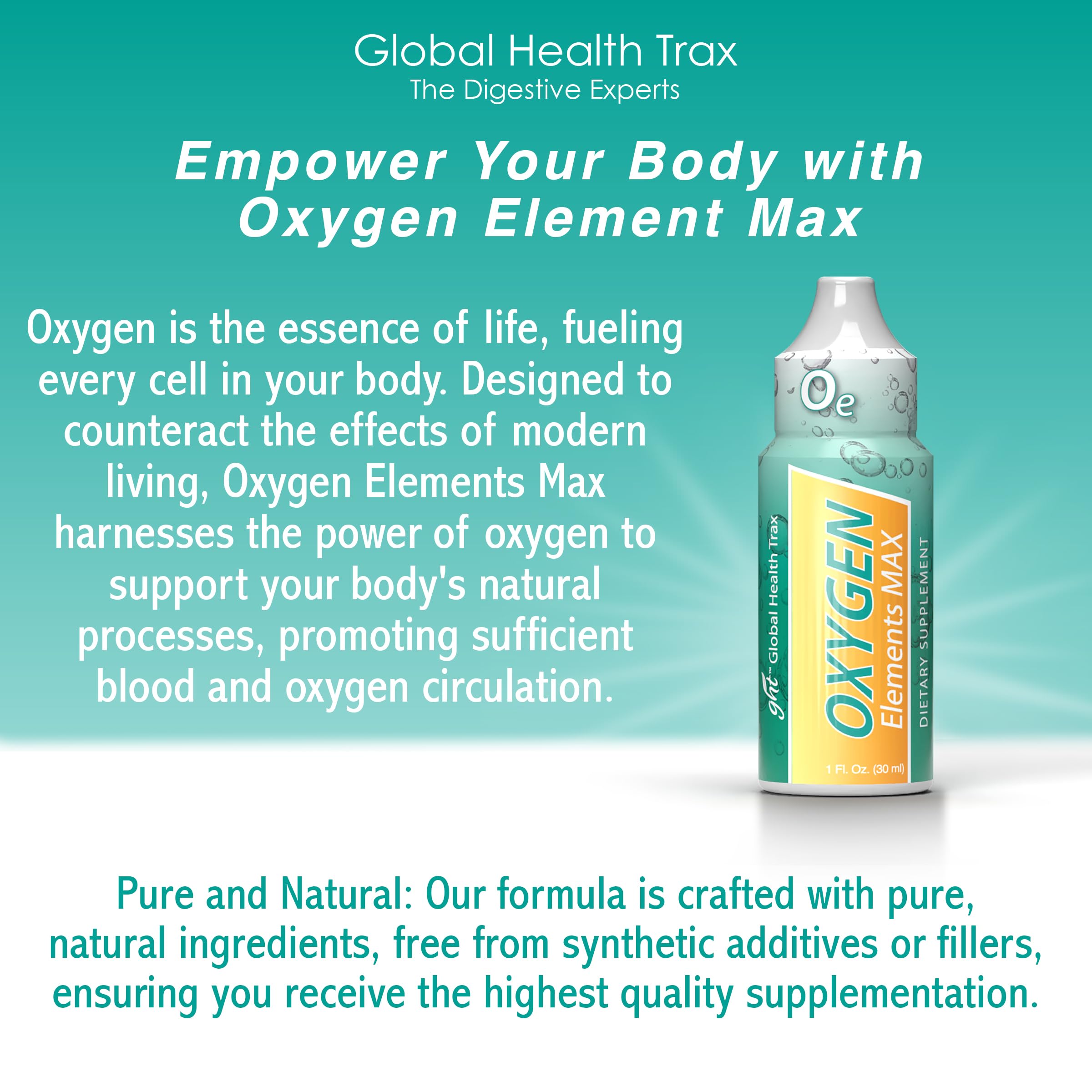 GHT Oxygen Elements Max Liquid Oxygen Drops in 1 Ounce Bottle, Portable Supplement - Bolster Endurance and Stamina, Cleanse Cells (3 Pack) ght Global Health Trax uk supplements