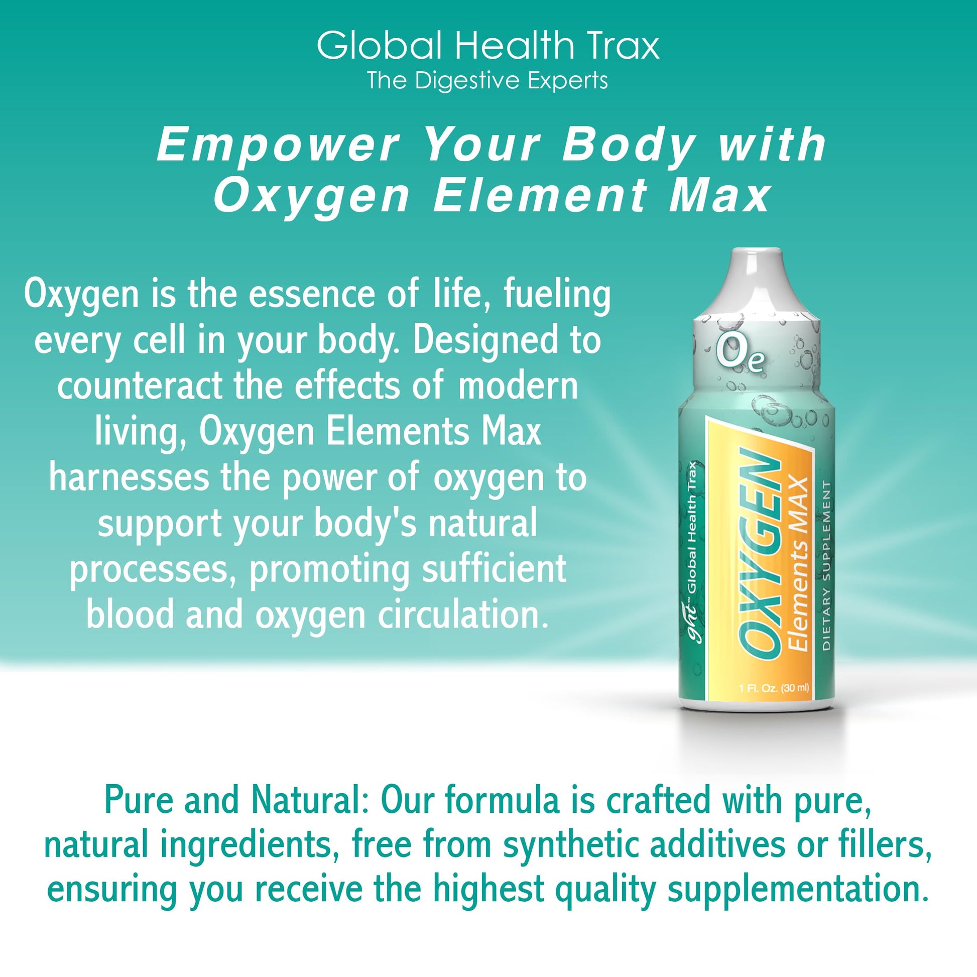 GHT Oxygen Elements Max Liquid Oxygen Drops in 1 Ounce Bottle, Portable Supplement - Bolster Endurance and Stamina, Cleanse Cells (2 Pack) ght Global Health Trax uk supplements