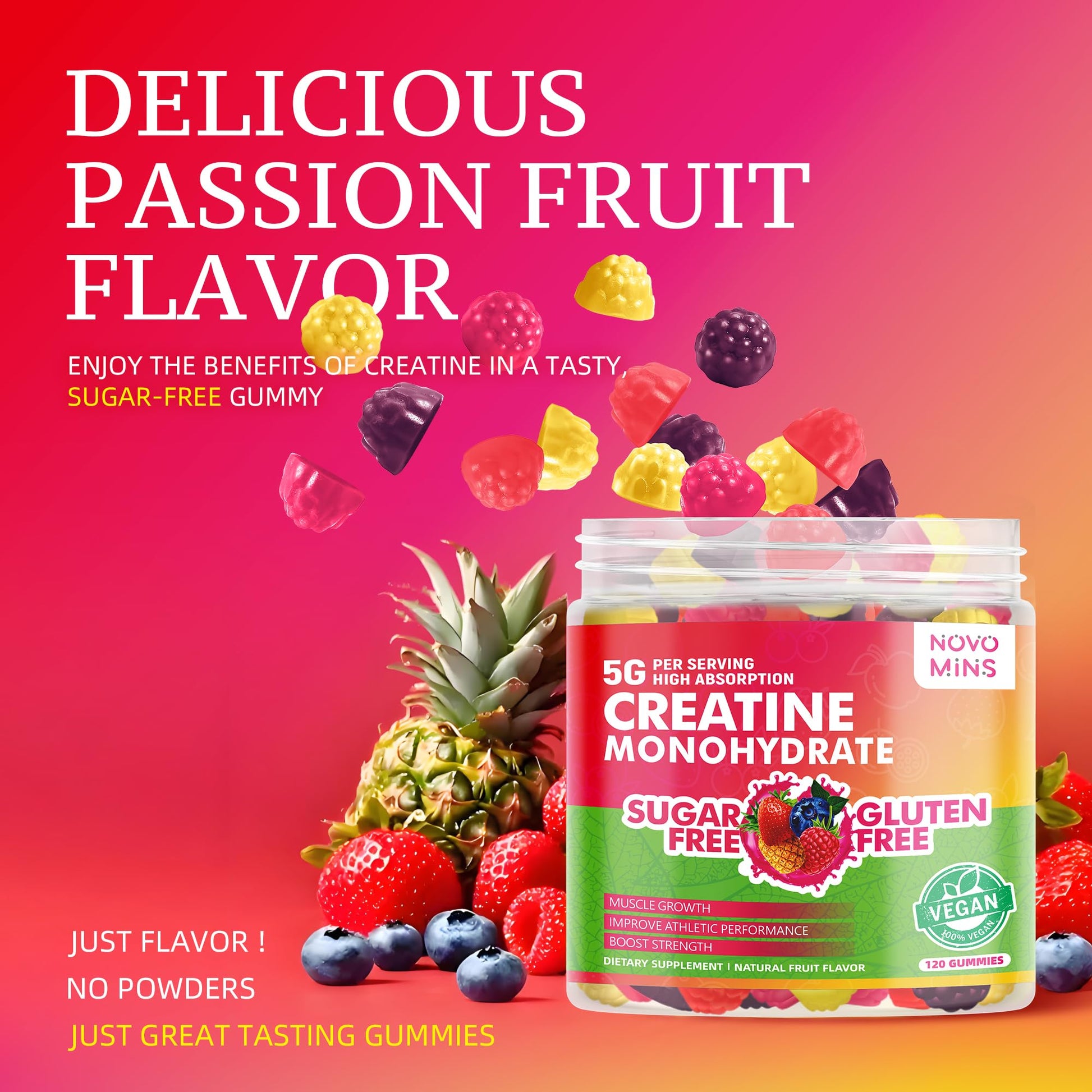 NSF Certified Creatine Gummy - Creatine Monohydrate Gummies 5000mg for Men & Women, Chewables Creatine Monohydrate for Muscle Strength, Muscle Builder, Energy Boost, Pre-Workout Supplement(120 Count) novomins uk supplements