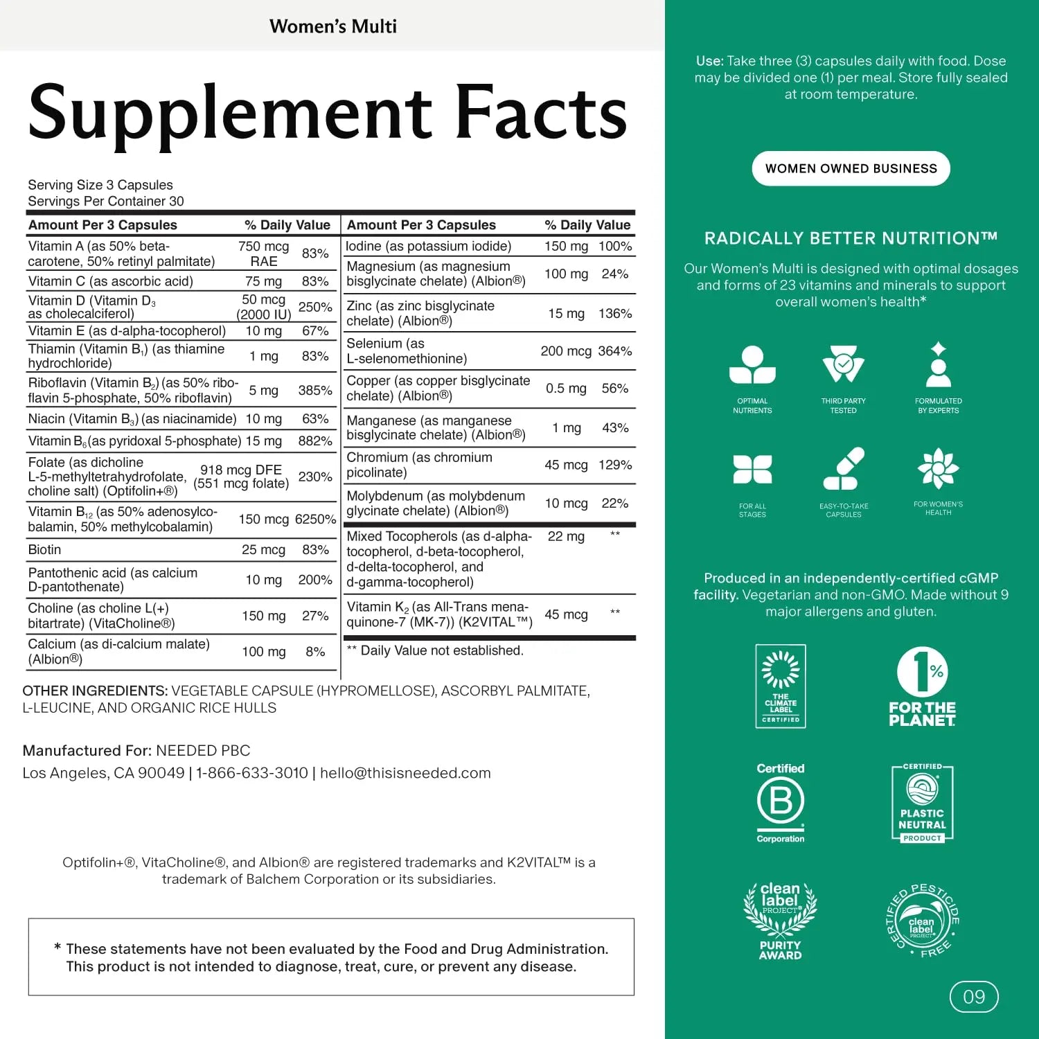 Needed. Multivitamin for Women with 23 Vitamins, Minerals and Antioxidants - Daily Womens Multivitamin Needed. uk supplements