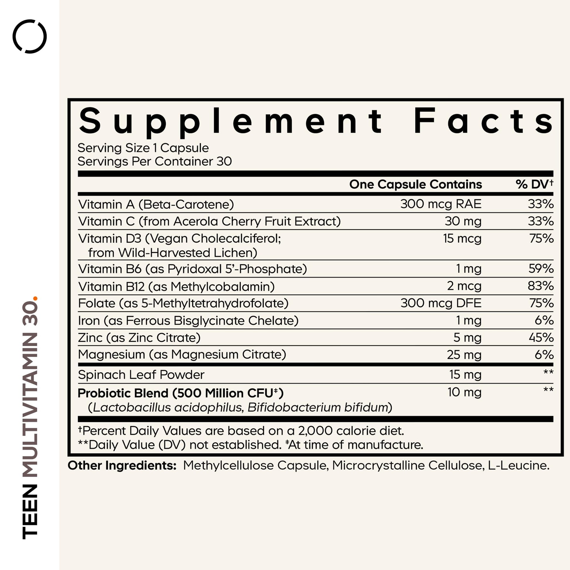 Codeage Teen Multivitamin - Vitamins A, C, D3, B6, B12, Folate, Zinc, Magnesium, Iron, Probiotics, Fermented Spinach - Multivitamins for Teenage Boys and Girls - Non-GMO, Gluten-Free - 30 Capsules Codeage uk supplements