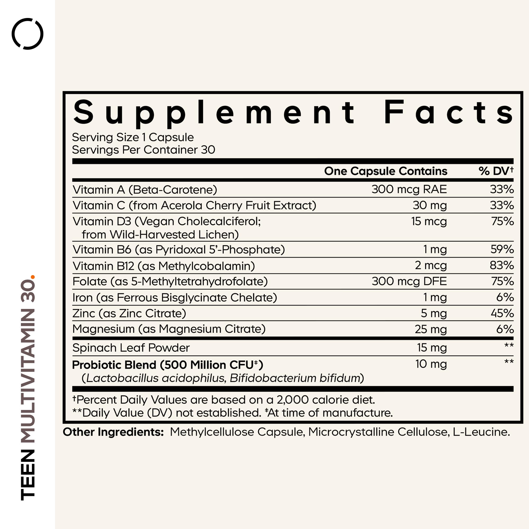 Codeage Teen Multivitamin - Vitamins A, C, D3, B6, B12, Folate, Zinc, Magnesium, Iron, Probiotics, Fermented Spinach - Multivitamins for Teenage Boys and Girls - Non-GMO, Gluten-Free - 30 Capsules Codeage uk supplements